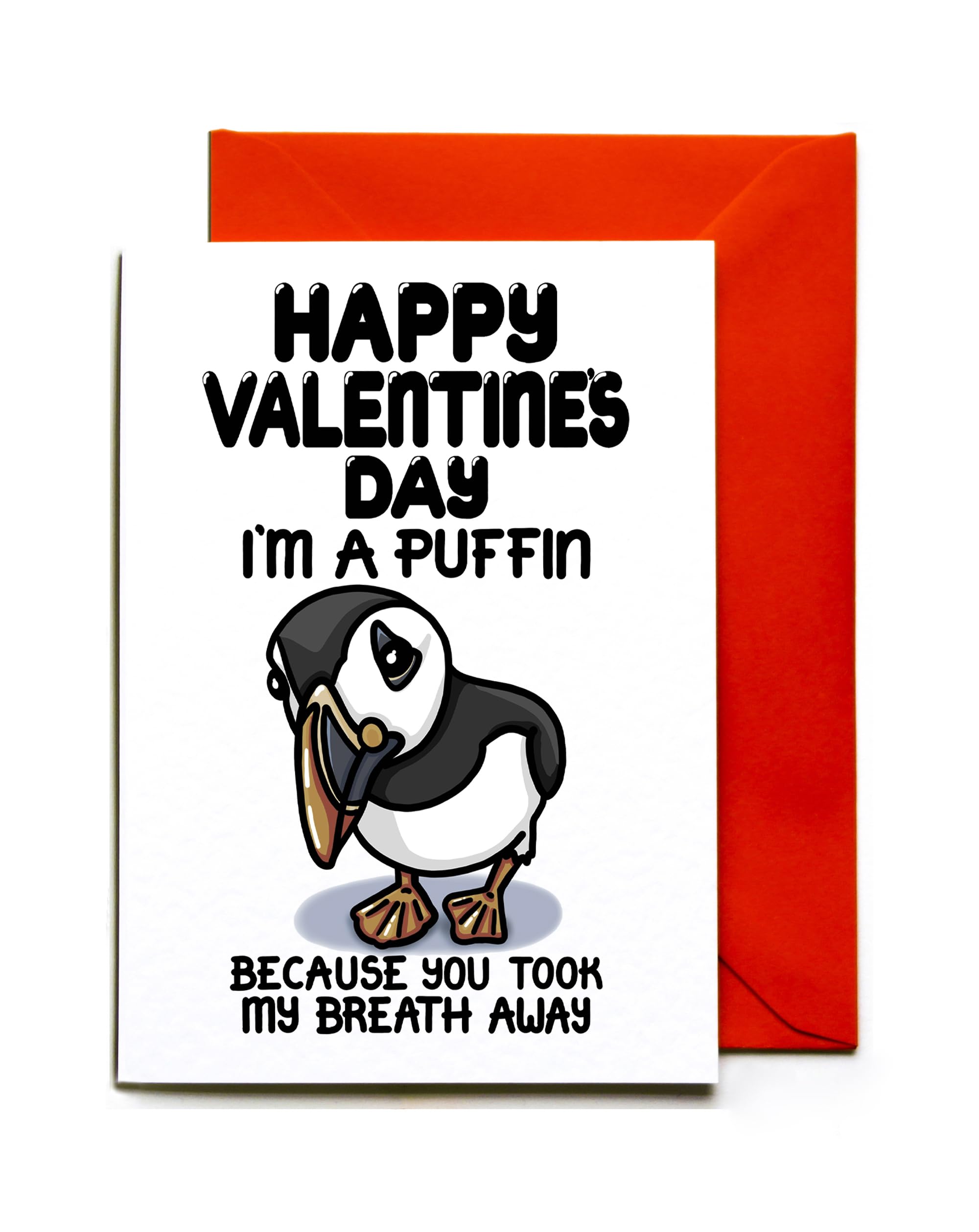 Funny Puffin Valentine's Day Card Breathless For Husband, Wife Valentines From Girlfriend, Boyfriend - A5 Approx 14.8cm x 21cm