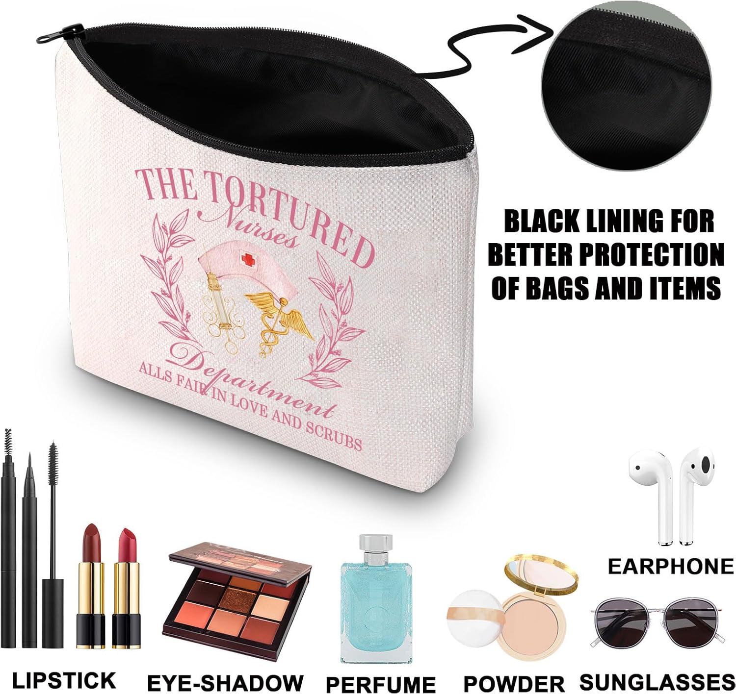 JNIAP Tortured Nurses Department Makeup Bag Tortured Nurses Gifts Nurse Appreciation Gifts Tortured Nurses Zipper Bag (The Tortured Nurses mb) - Image 3