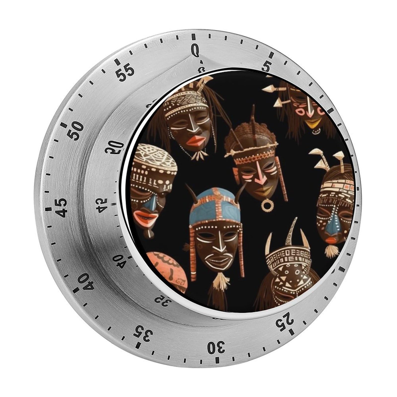 African Ritual Ethnic Tribal Timer Exquisite Stainless Steel Body Mechanical Desk Timers 60 Minutes Visual Countdown Timers with Magnetic Backing Loud Alarm Kitchen Timer for Cooking