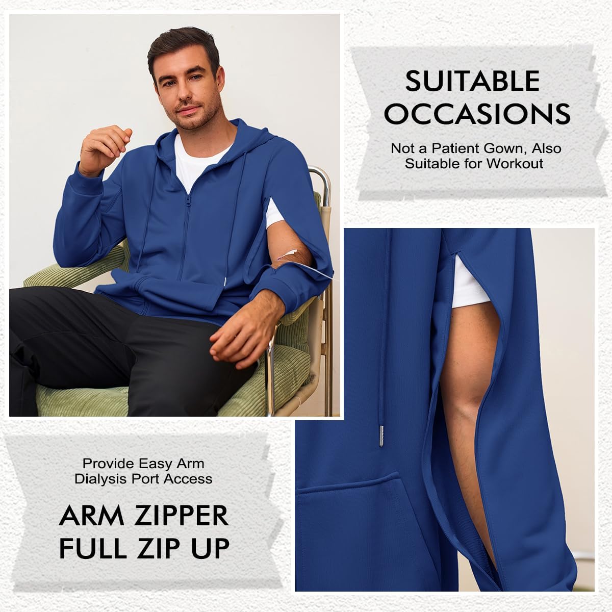 Runcati Mens Dialysis Sweatshirts Full Zip Lightweight Hemodialysis Jacket Warm Hoodie Sweatshirt with Arm Zipper - Image 4