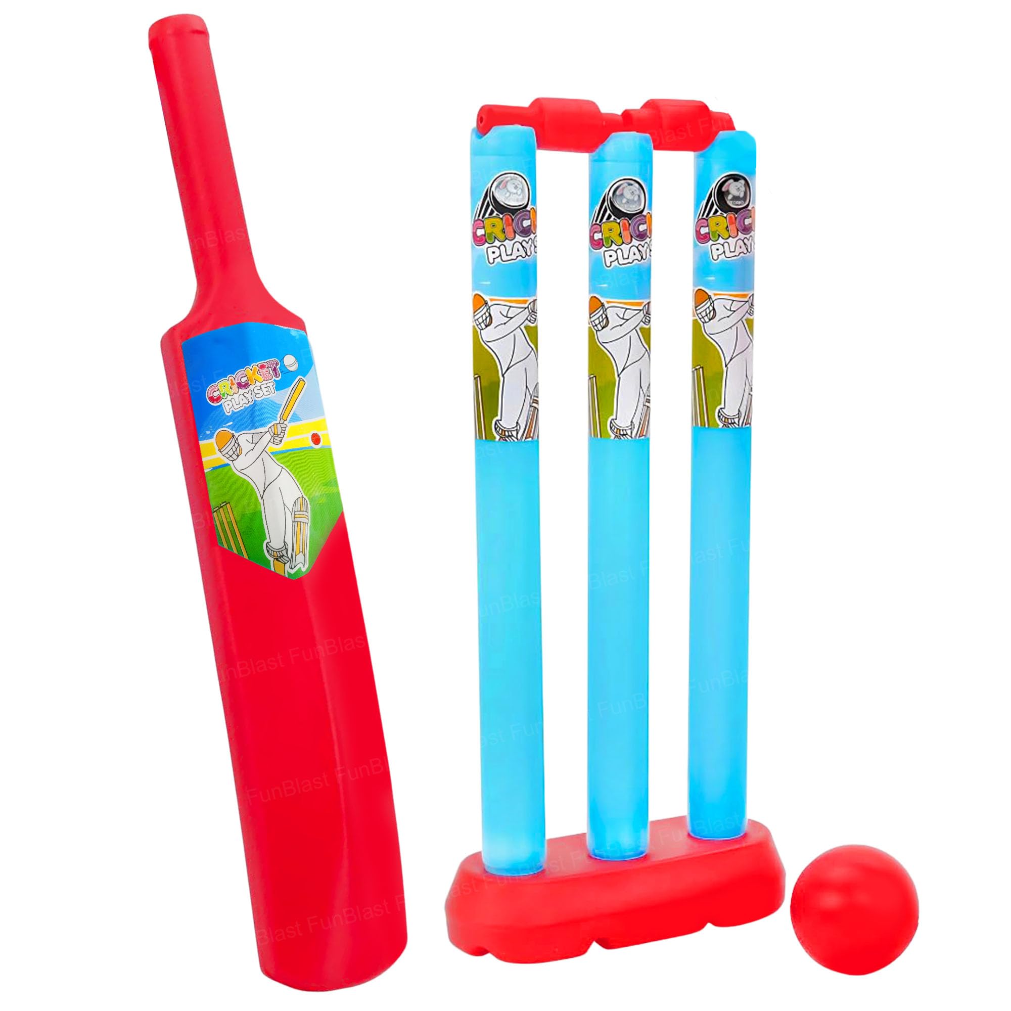 FunBlast Cricket Set with Bat, Stumps & Ball, Sports Games for Kids 3+ Years Bat Ball Set - Best Birthday Return Gifts for Kids - Multicolor (Small)