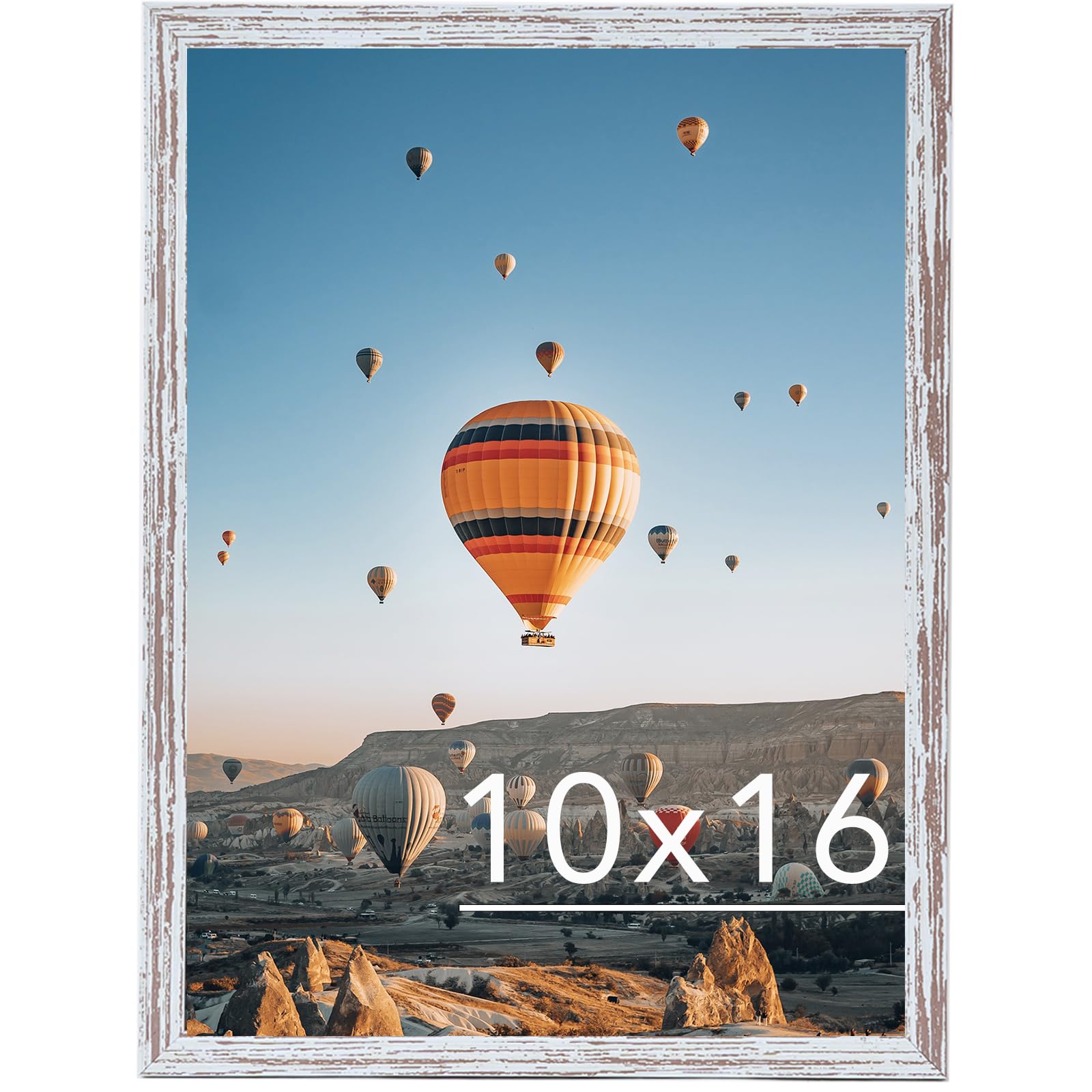 JCJMY 10x16 Picture Frame Rustic White for Wall Hanging, Wall Mounting Horizontally or Vertically, 10 x 16 Wall Gallery Poster Photo Frame with Shatter Resistant Plexiglass, Rustic White