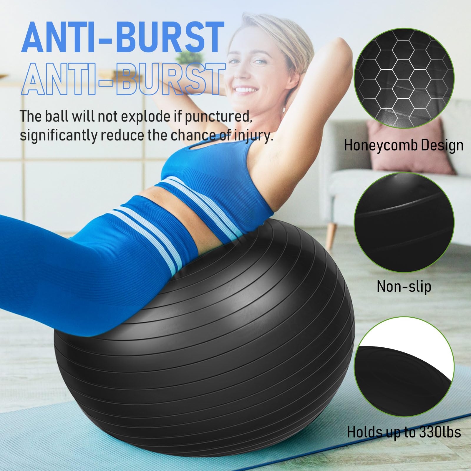 Leyndo Yoga-Ball, Gymnastikball, groß, 66 cm, Anti-Burst, Geburts-Fitnessball mit Pumpe, 65 cm für verbesserte Körperhaltung, Balance, Yoga, Pilates, Training, 2 Stück