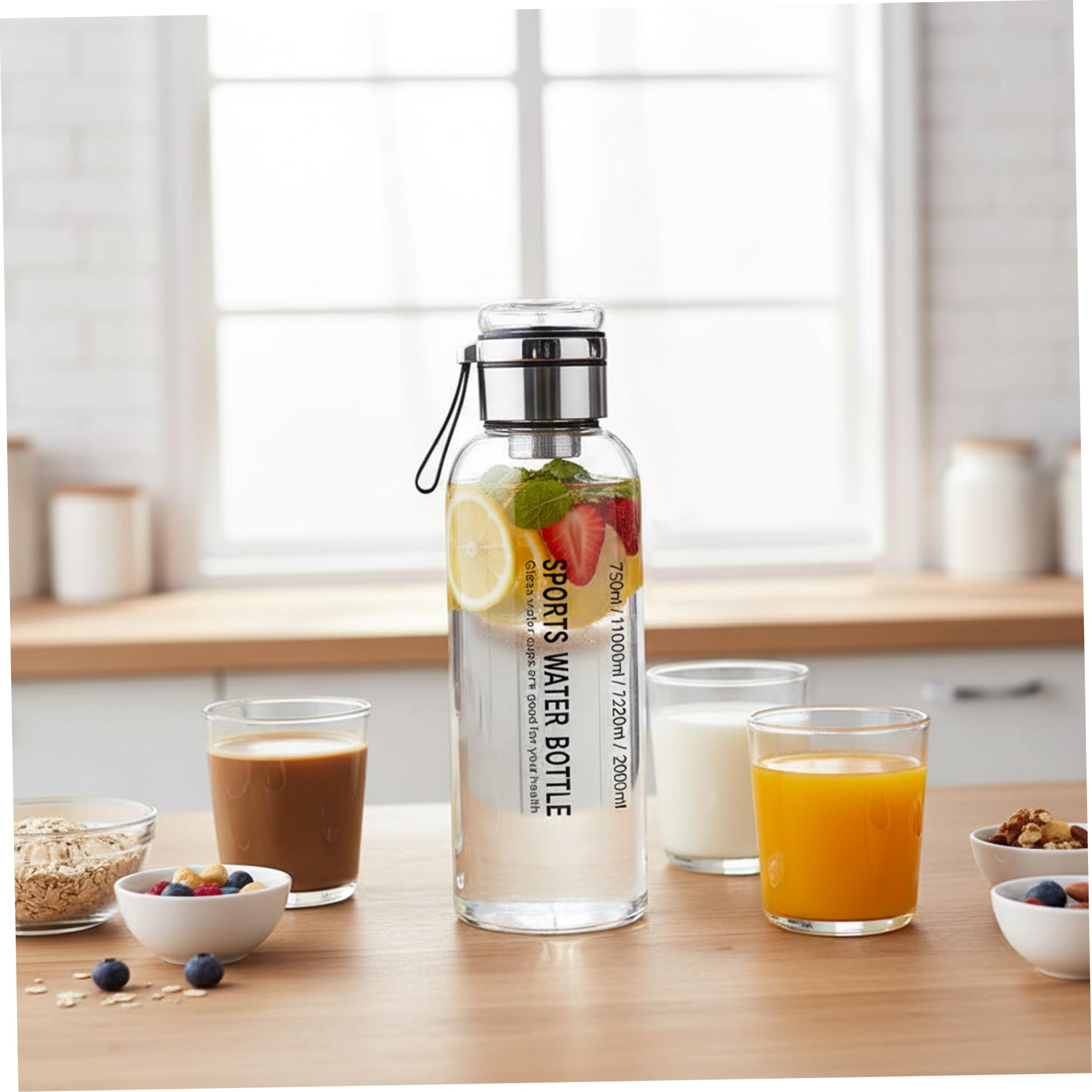 Bouteilles d'eau de 2 litres, bouteille d'eau en verre borosilicate, bouteilles incassables de 2 litres avec double couvercle et infuseur à thé, bouteille en verre avec sac transport pour l'extéri