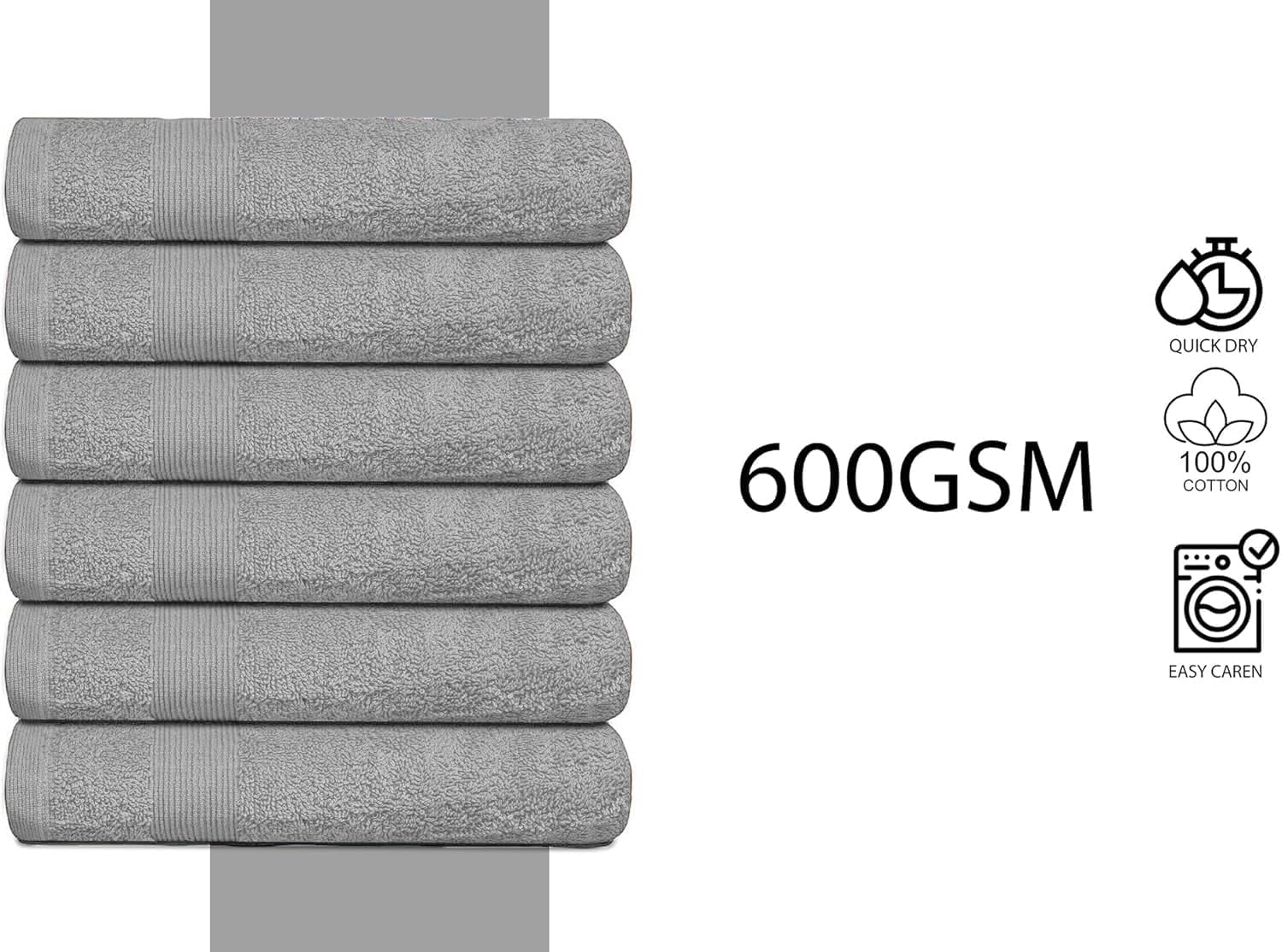 Premium Hand Towels Pack of 6 (16" x 30”) 100% Combed Ring Spun Cotton | Highly Absorbent Hand Towels Set | Ultra Soft for Home, Gym & Spa (Silver Grey) - Image 7
