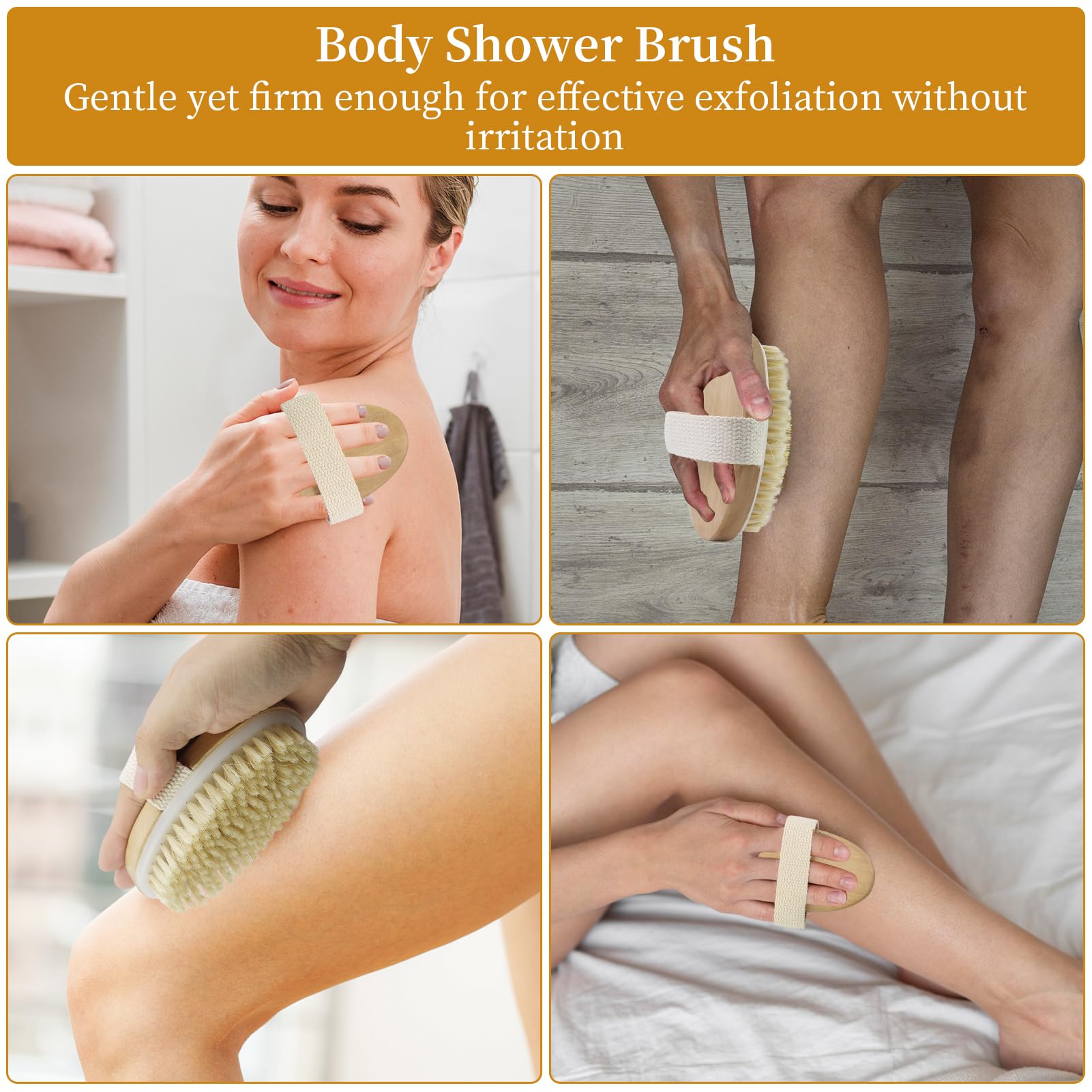 2 Pièces Brosse à sec pour le corps, Brosse exfoliante physique, Brosse masseuse pour le drainage lymphatique, brosse de bain à poils naturels pour Une Amélioration de La Circulation Sanguine