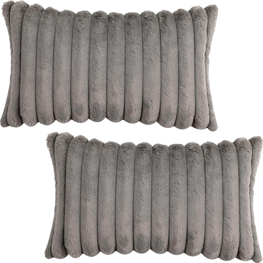 Tennove Cushion Covers 30x50cm Soft Faux Fur Plush Cushion Pillowcase Decorative Striped Fluffy Throw Pillow Covers Pack of 2 for Home Sofa Bedroom Decor, Dark Grey