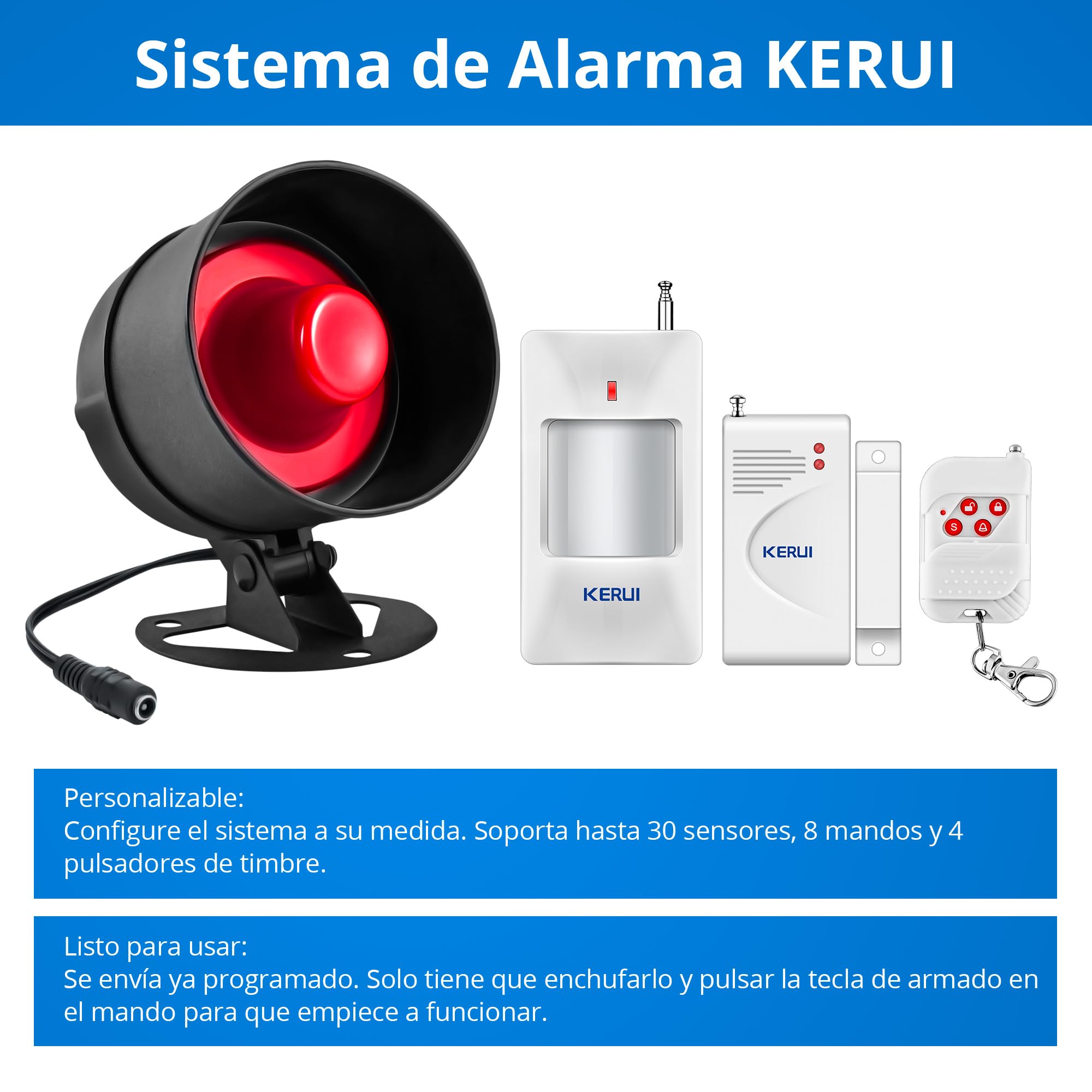 TOWODE Sistema di Allarme Domestico Wireless Kit Antifurto Sistema di Allarme di Sicurezza con Sirena 115dB, Sensore di Allarme Porta, Sensore di Movimento e Telecomando