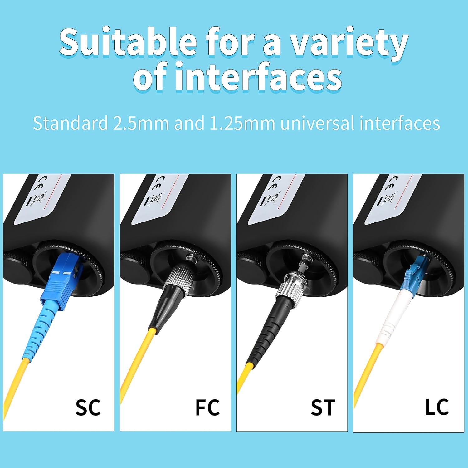 3-Piece Fiber Optic Cleaning Tool 400X Fiber Optic Microscope with 2.5mm SC/FC/ST and 1.25mm LC adapters, Belt 2.5mm/1.25mm Fiber Optic Cleaning Cotton Swab Suitable for SC/FC/ST/LC/MU adapters