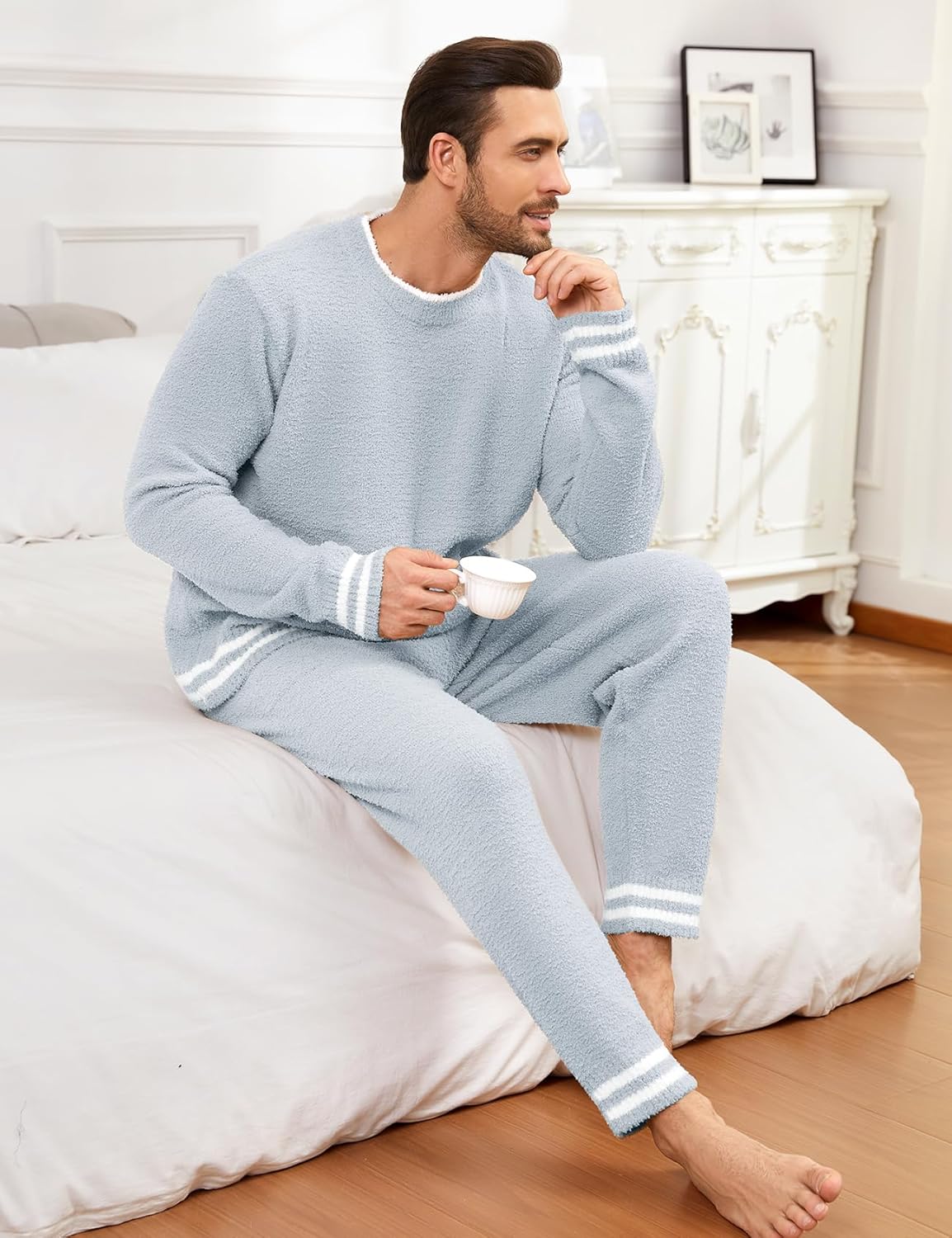 Yimoon Mens Fleece Pajamas Set Soft Fluffy Pjs Sleepwear Winter Warm Long Sleeve Fuzzy Loungewear - Image 3