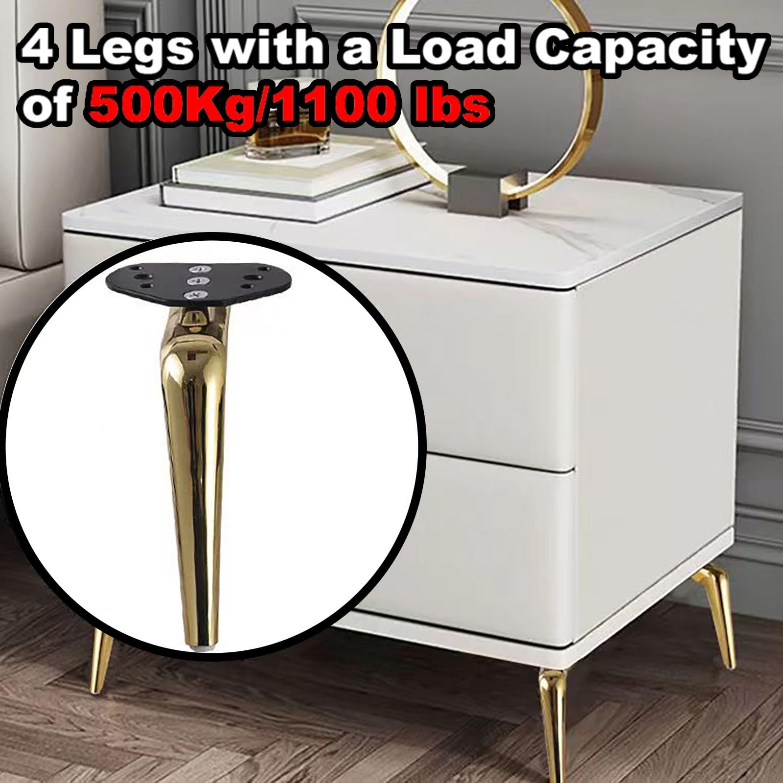 Patas para Muebles Patas Mueble Sofá de Muebles de Estilo Moderno con Tapete Silencioso 4 Juego de Patas de Mesa para Mesa Armario Sofá Sofá Silla(Gold,18cm/7in)