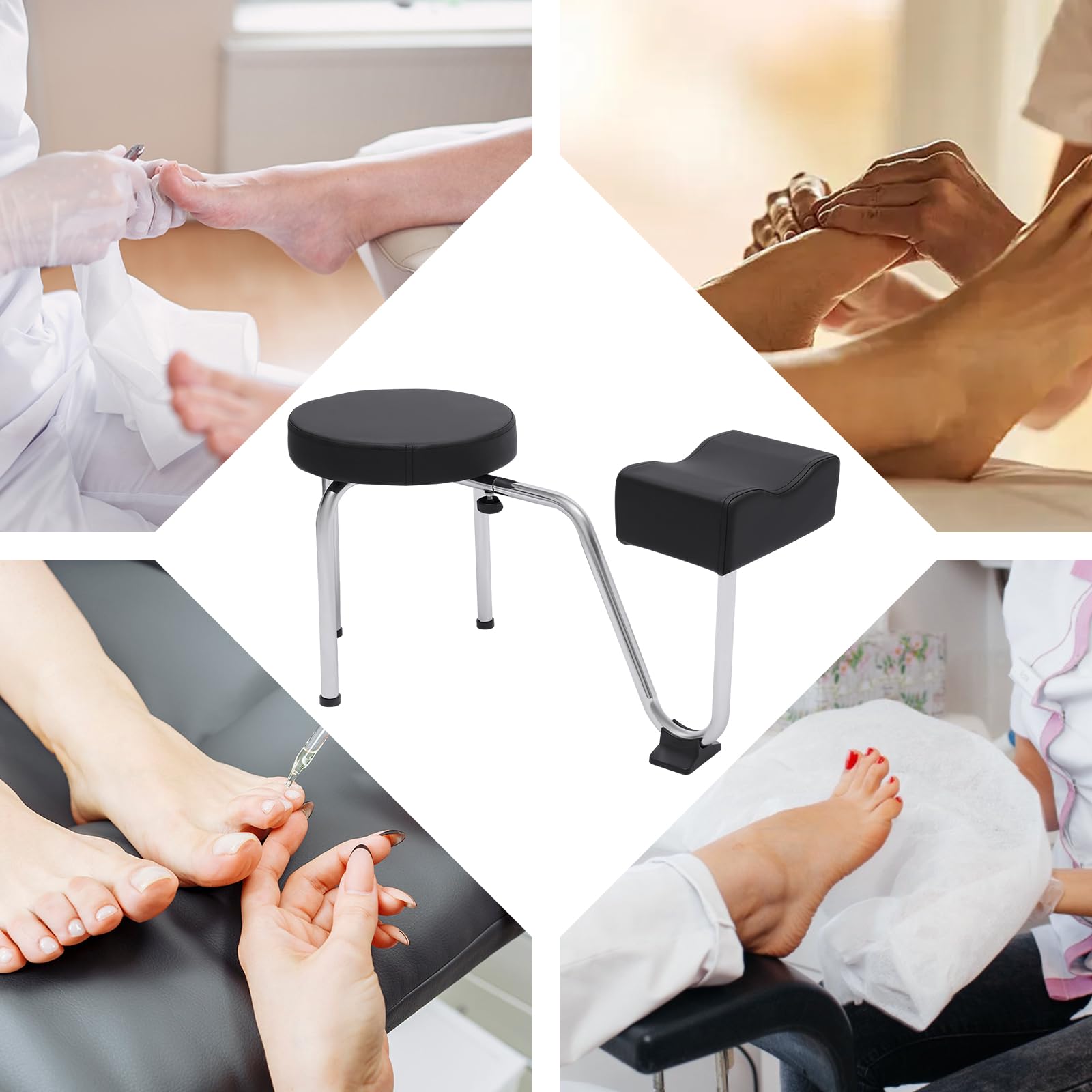 MINRS Fußpflege Stuhl 2 in 1 Pediküre Hocker Verstellbare Beinauflage PVC Pad Schwarz für Nail Tech Spa Salon