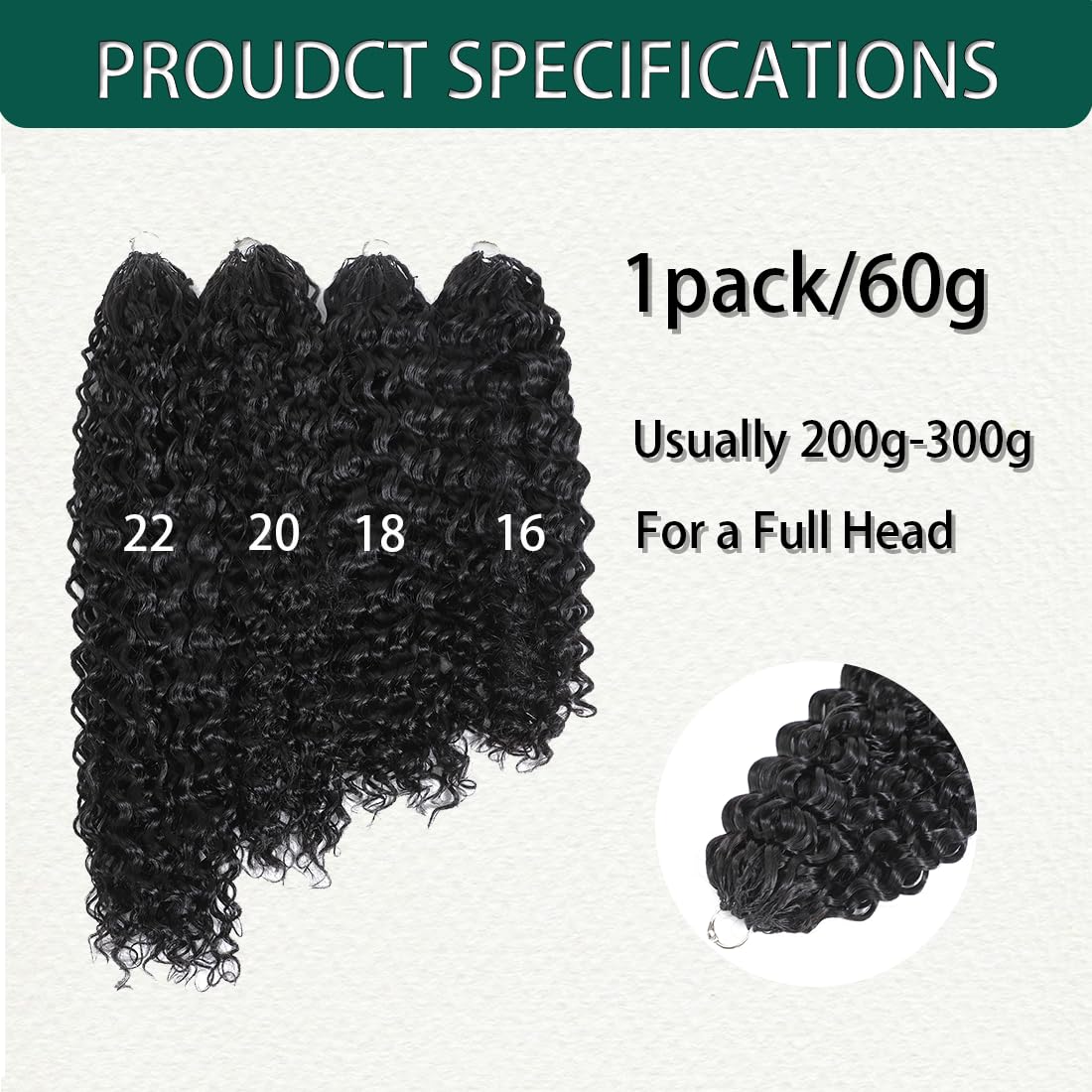 Deep Wave 16 Inch Human Hair Crochet Extensions, 60g