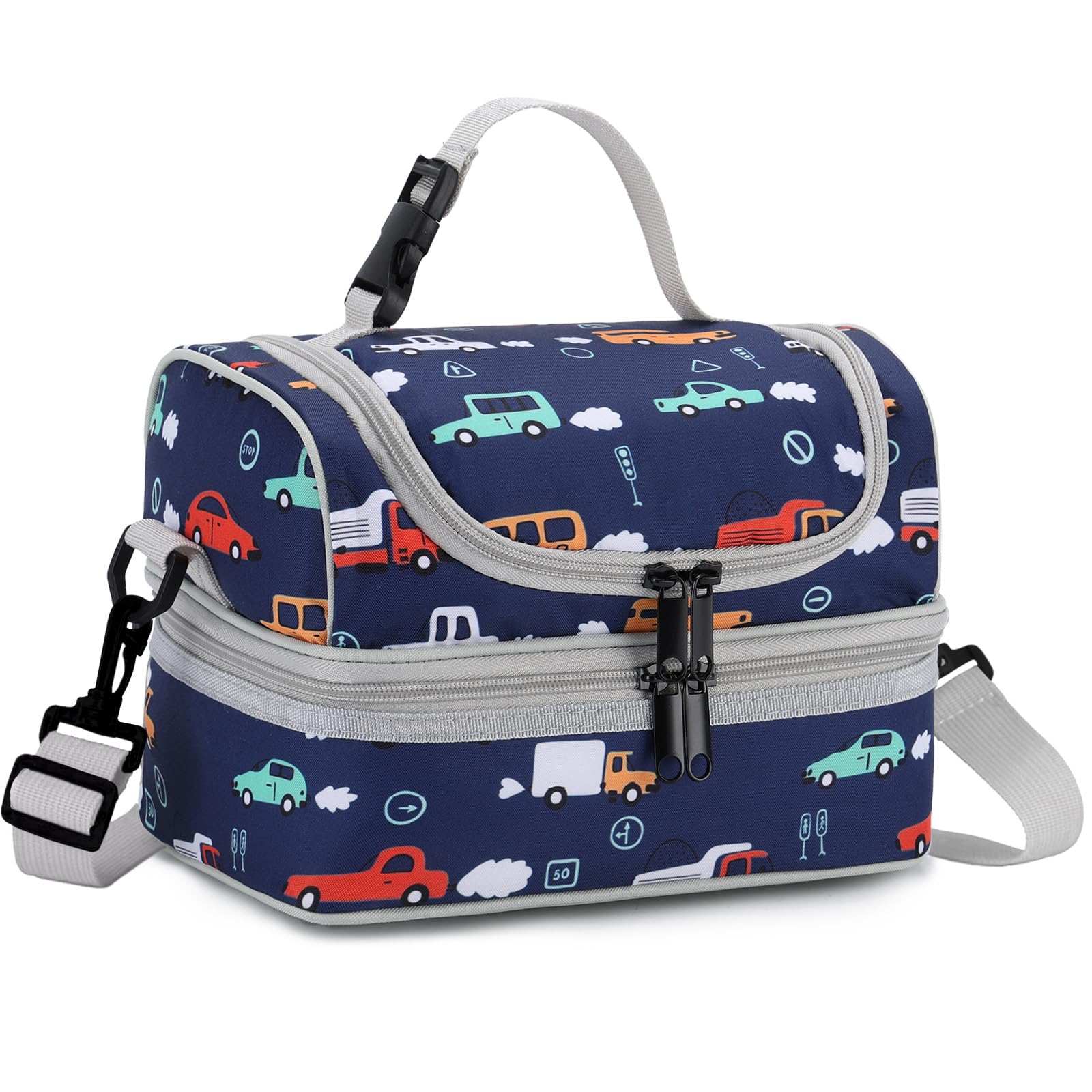VASCHY Bolsa Almuerzo para Niñas, Bolsa Térmica Porta Alimentos de Dos Compartimentos Bolsa Térmica Infantile con Correa para el Hombro Bolsa Comida para Escuela Guardería Picnic