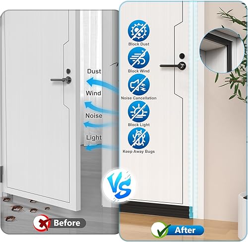 Miniatura 4 de Burlete de sellado de puerta de 20 pies, con tapón de puerta (39 pulgadas de largo), bloqueador de respaldo autoadhesivo, ruido, polvo, aire frío,