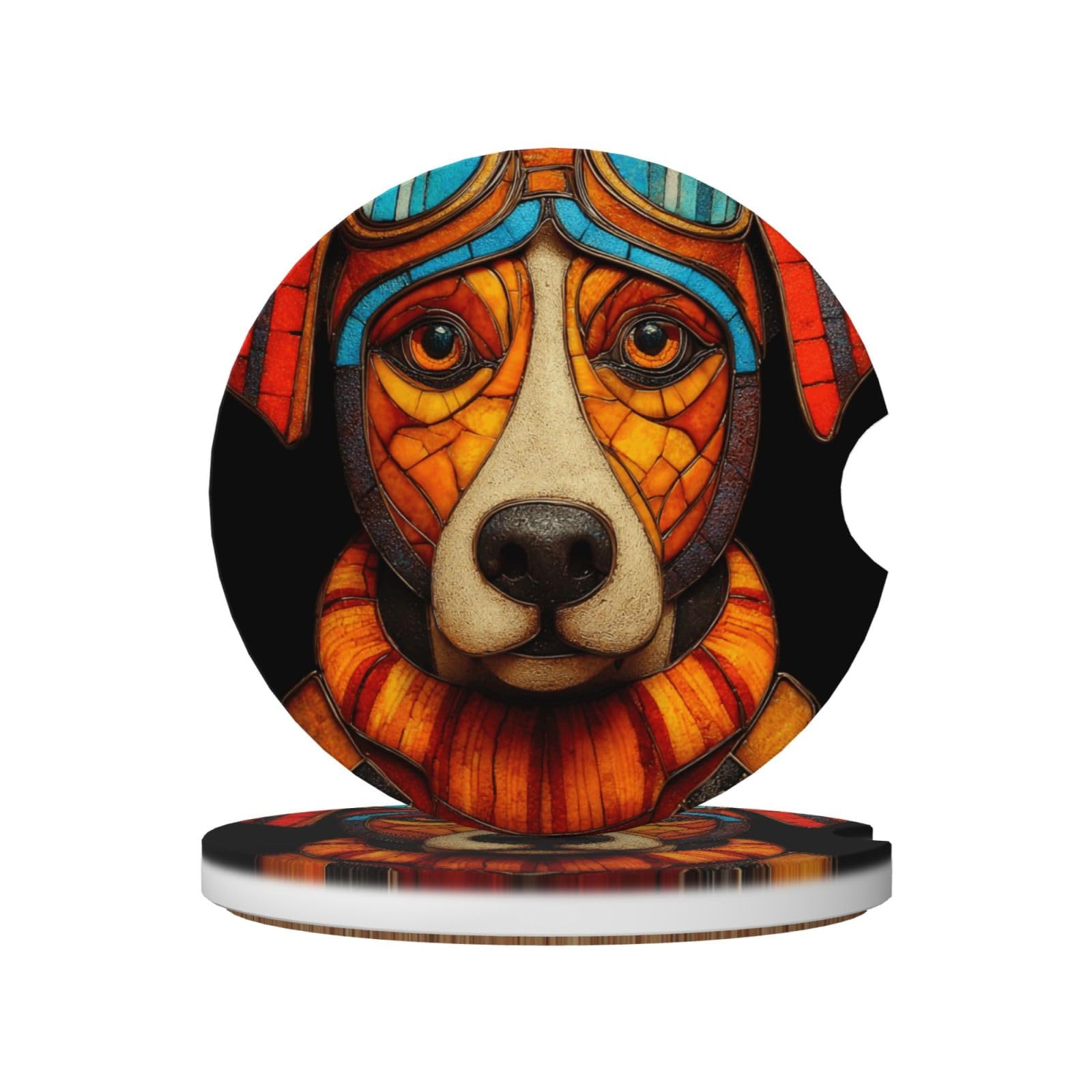 Dog Pilot Stained Glass Ceramic Coasters,2pcs