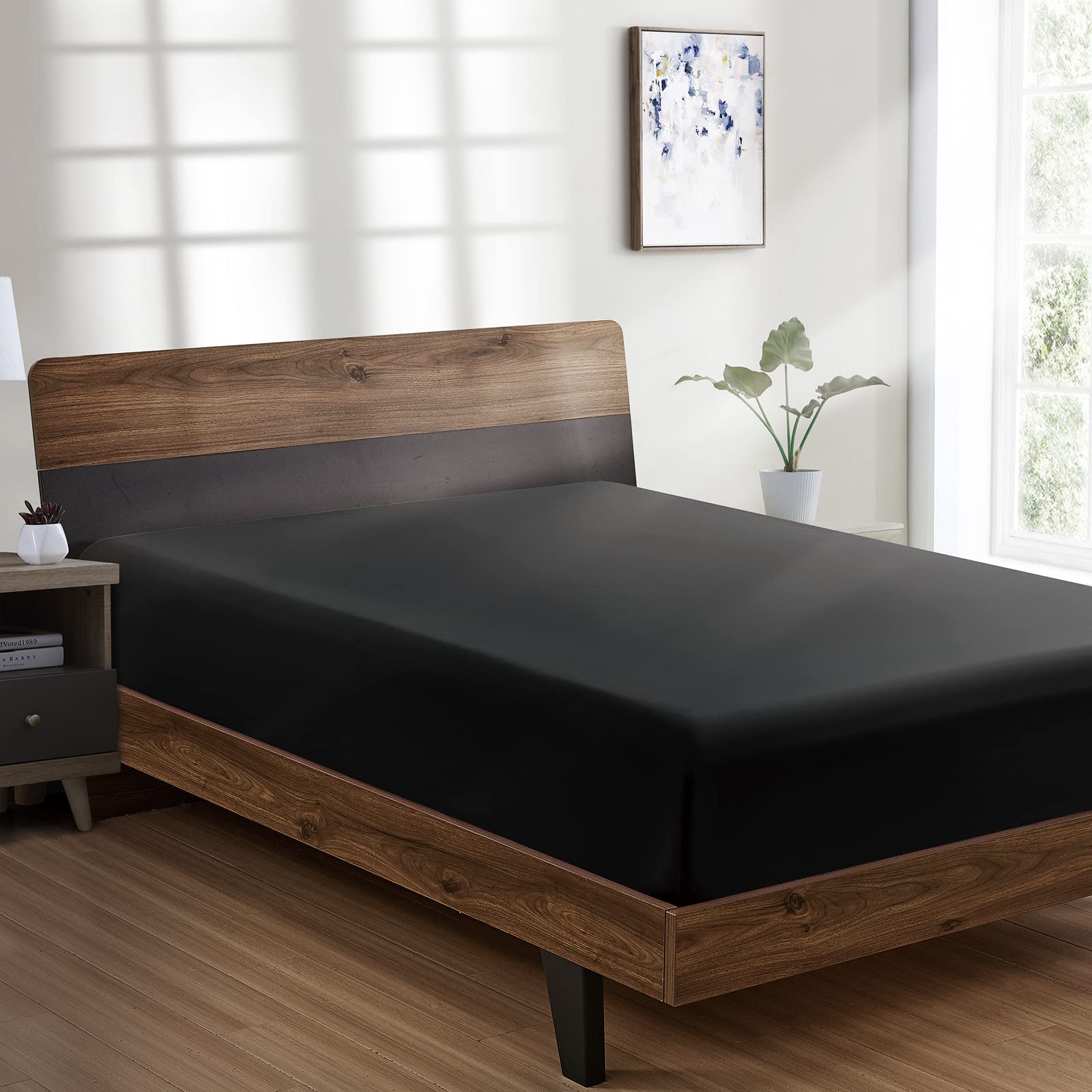 FreshCulture King Fitted Sheet - Hotel Quality, Ultra Soft & Breathable Brushed Microfiber, Deep Pocket, Cooling, King Size Bed (Black)