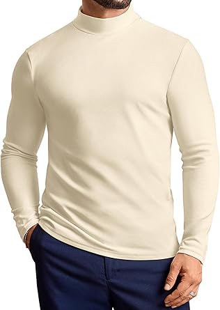 Vssjavun Mens Mock Turtleneck Sweater Long Sleeve Basic Slim Fit Pullover Sweaters Thermal Lightweight Undershirts