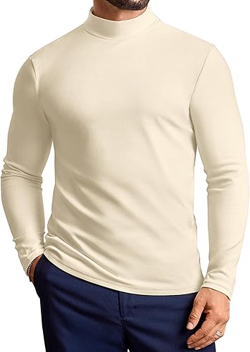 Vssjavun Mens Mock Turtleneck Sweater Long Sleeve Basic Slim Fit Pullover Sweaters Thermal Lightweight Undershirts