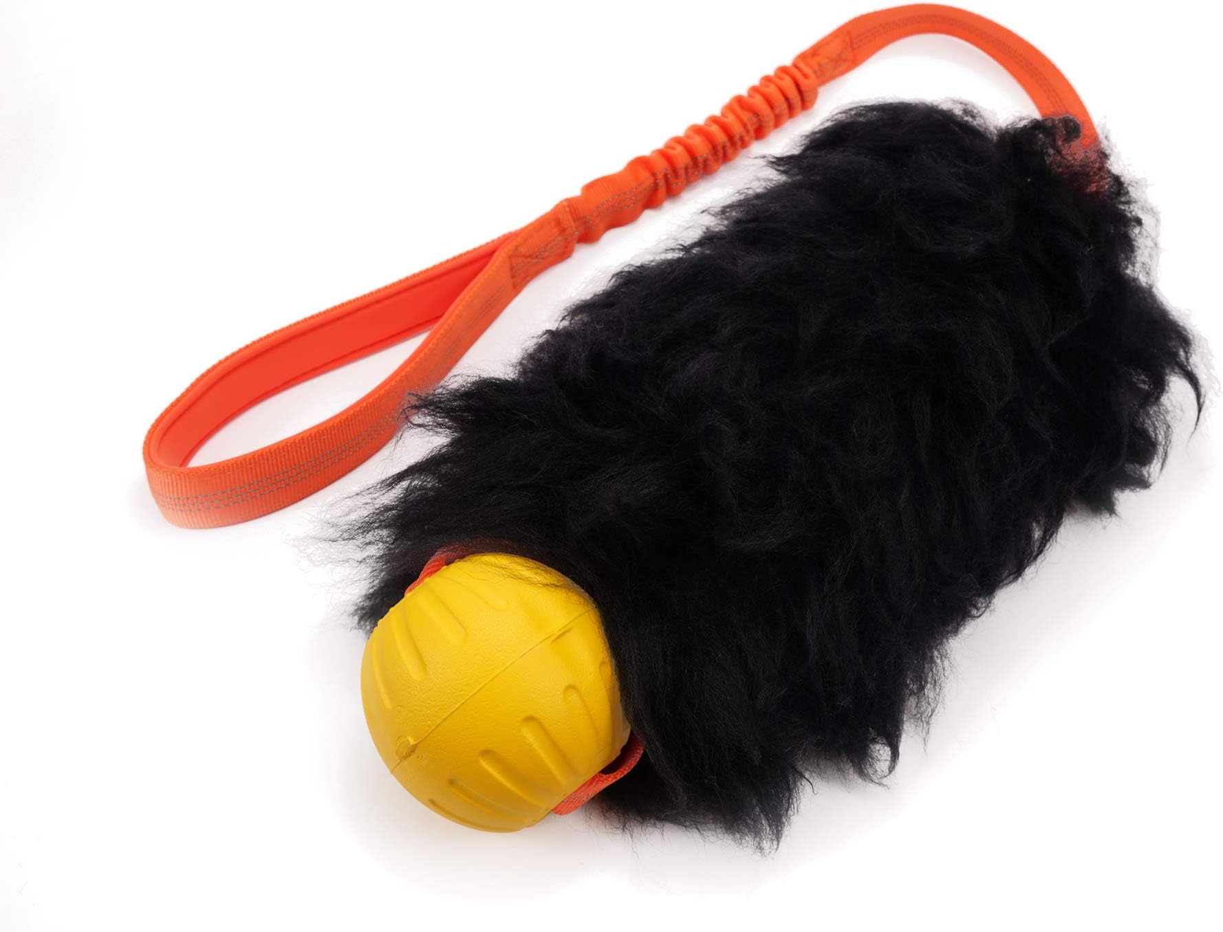 HOWGO Dog Rope Toy,Dog Bungee Chaser Toy 100% Sheepskin,Sheep Smell Tug Toy for All Breeds (Orange, Large with Ball)
