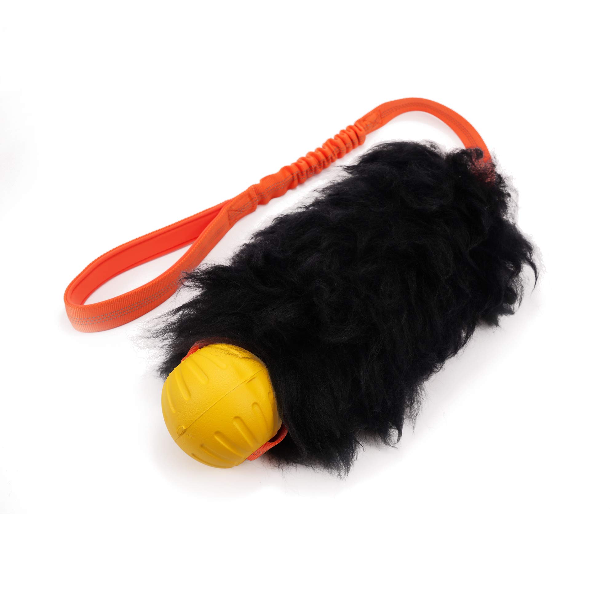 HOWGODog Rope Toy,Dog Bungee Chaser Toy 100% Sheepskin,Sheep Smell Tug Toy for All Breeds (Orange, Large with Ball)