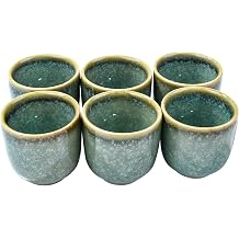 Japanese Ceramic Sake Cup Set of 6, 2.04 Reactive Kiln Glaze Tea Cups