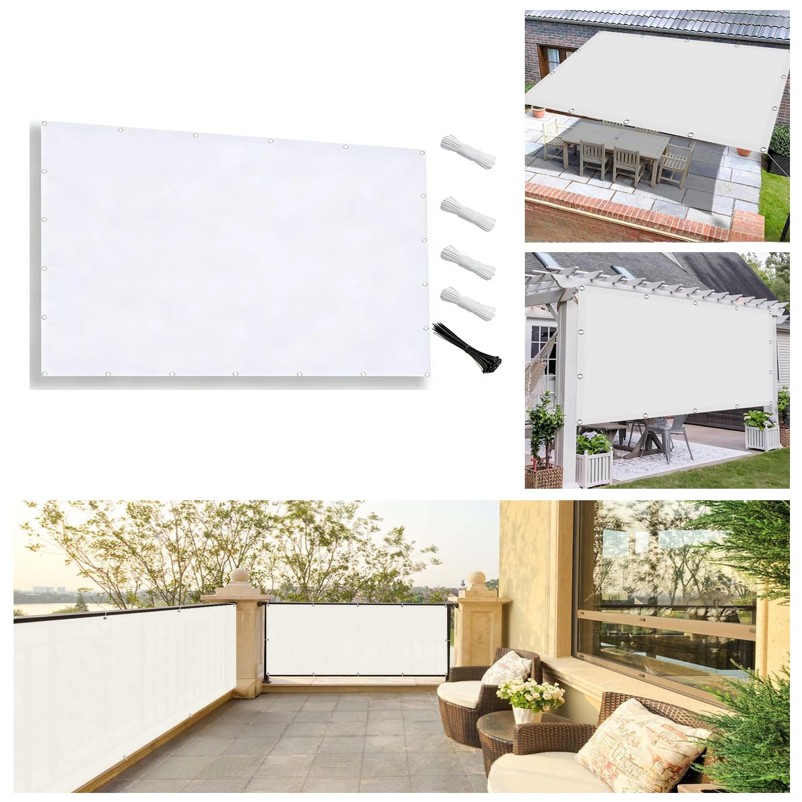 Store de patio imperméable 4.2x8M avec voile d'ombrage blanc anti-UV de jardin