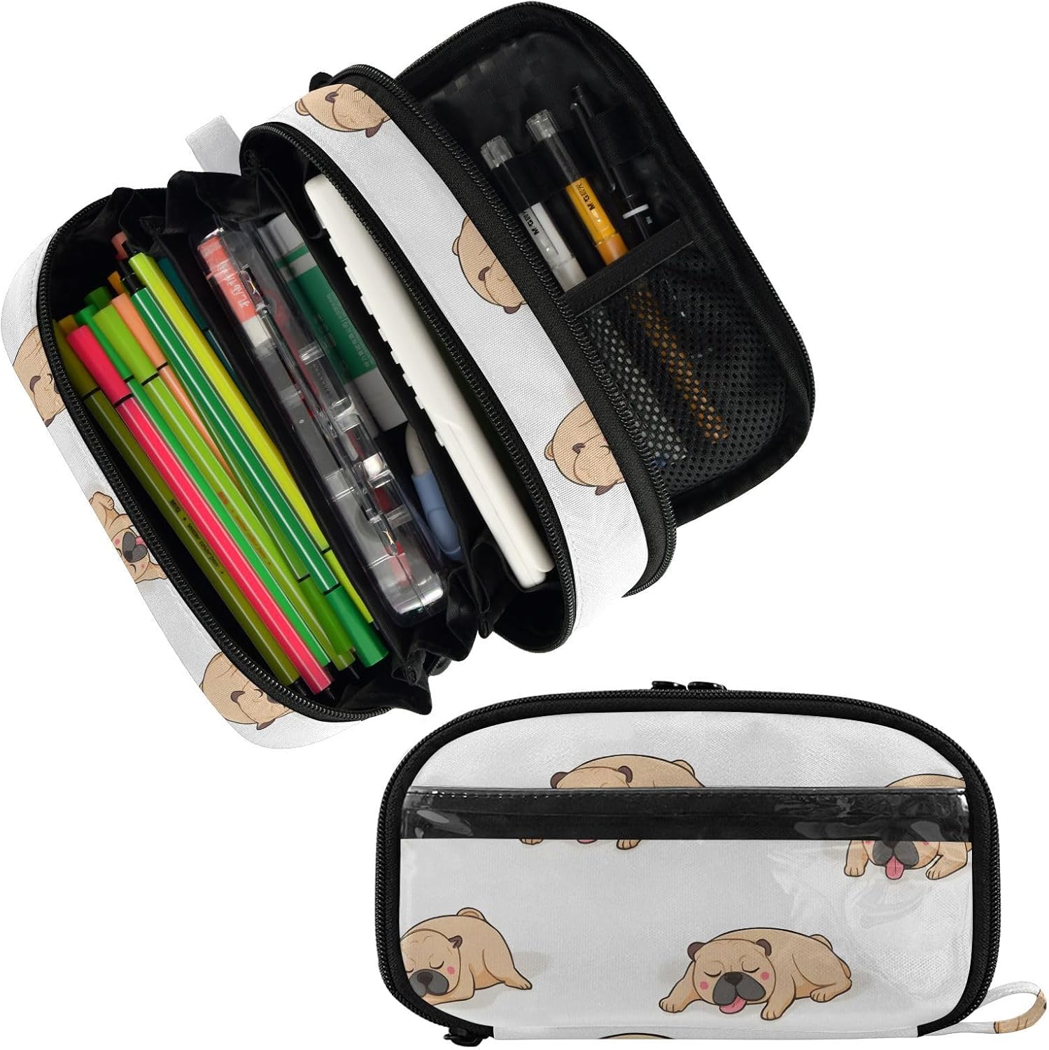 ALAZA Fight To The Ground Pattern Large Capacity Pencil Case, Aesthetic Stationery Organizer Bag with Clear PVC Window, High Capacity Pen Pouch with Dividers for School Office Travel image 2