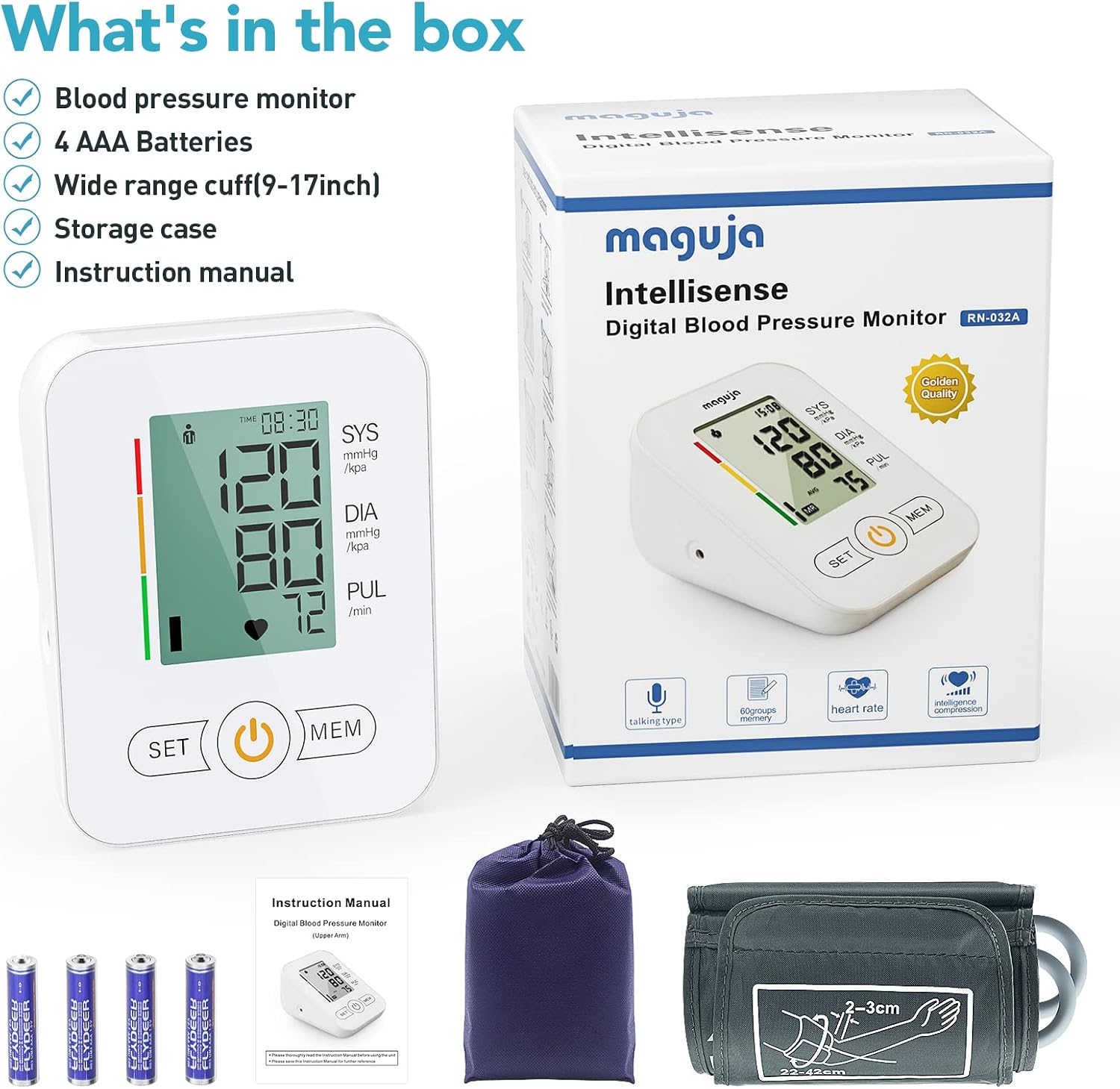 Blood Pressure Monitors for Home Use, BP Cuff Automatic Upper Arm Cuff Digital Blood Pressure Machine with 8.7-17inches Blood Pressure Cuff