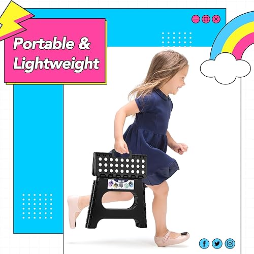 Miniatura 136 de Delxo Taburete plegable de 9 pulgadas, taburetes negros plegables para niños, taburete plegable portátil con asa, taburete plegable para cocina