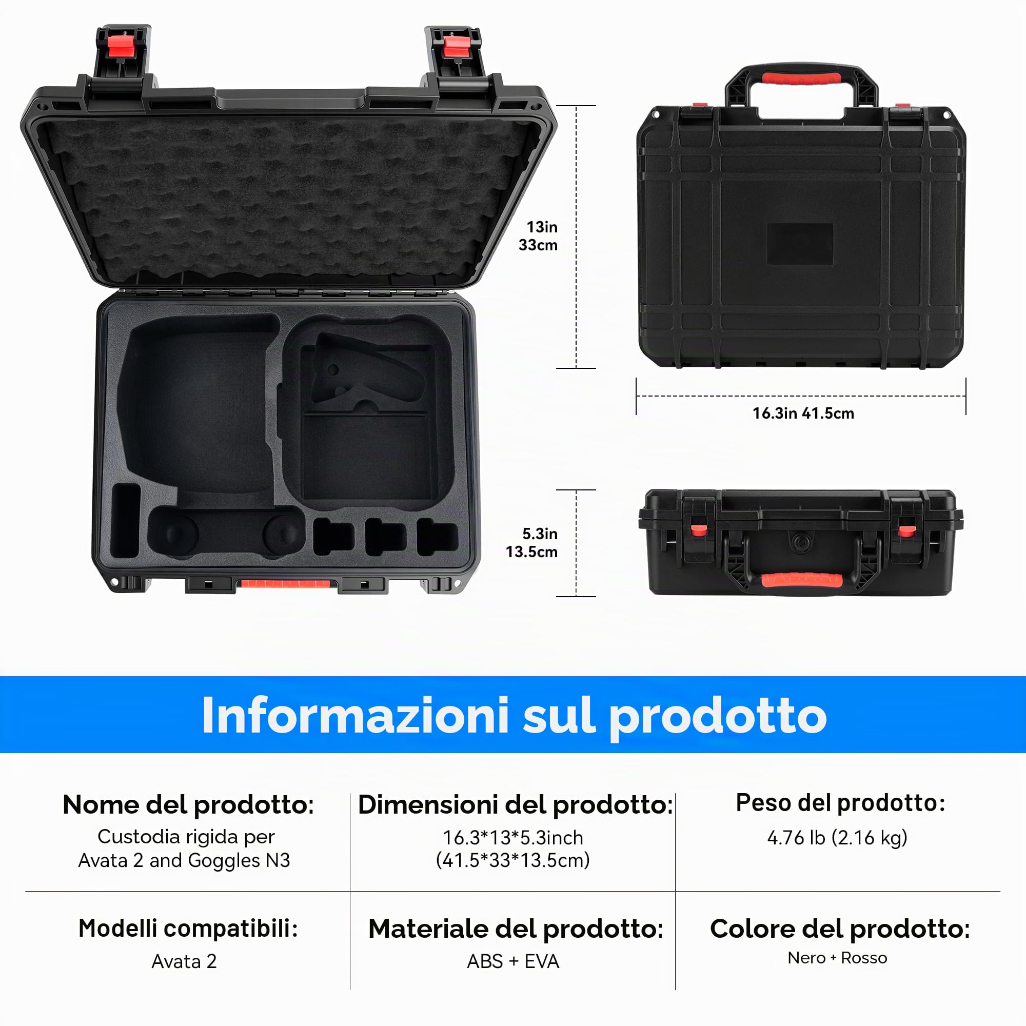 FPVtosky Custodia Rigida per DJI Avata 2/Fly Smart Combo, Valigetta Rigida per Avata 2 Adatta per Goggles N3, RC Motion 3, Telecomando FPV 3 e Accessori per Batterie(Solo Custodia)
