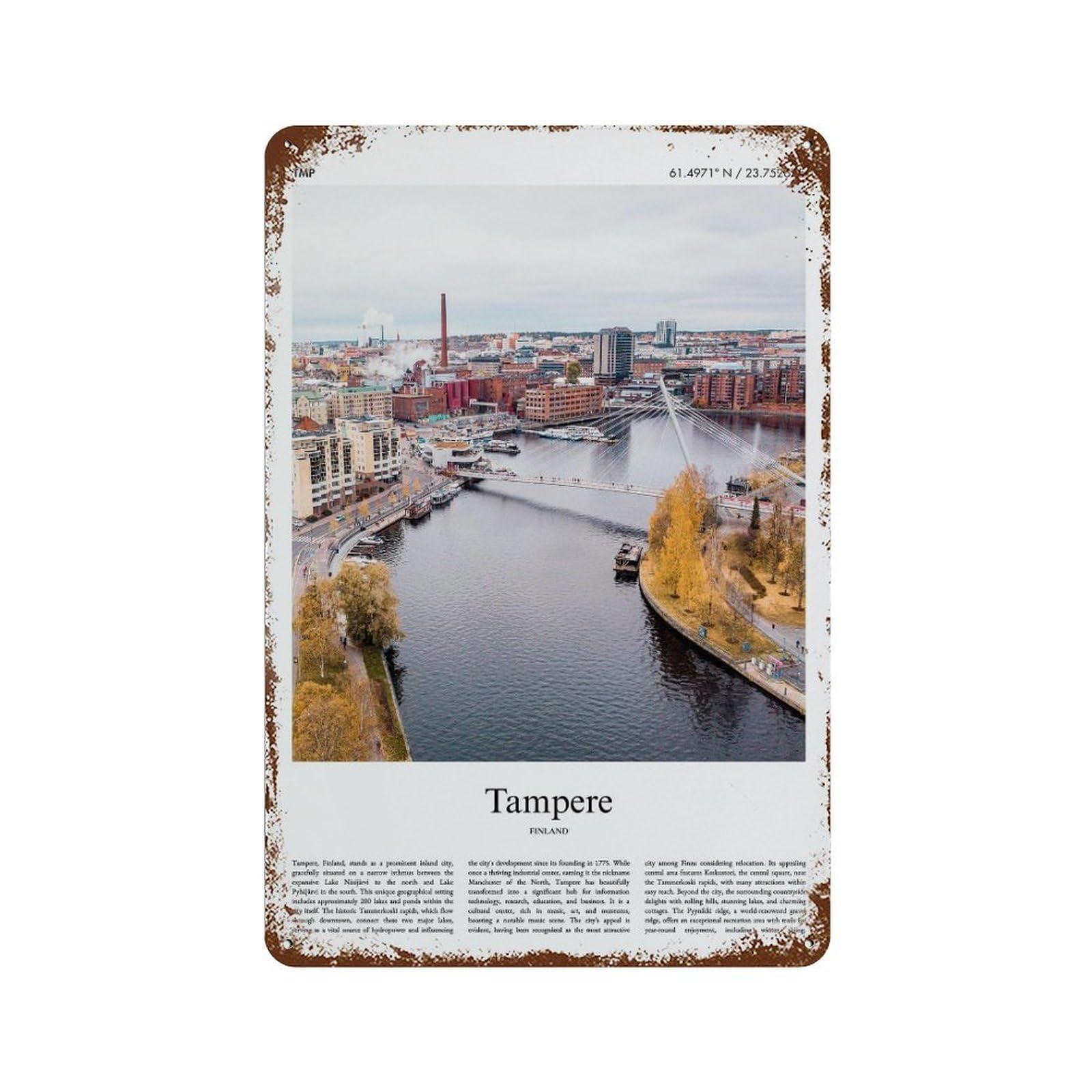 xiaoxiaoshen Tampere Finland City Scenery Wall Decor Art Metal Tin Poster Modern Home Decor Art Home Bar Shop Decorations Vintage Sign 30x20cm