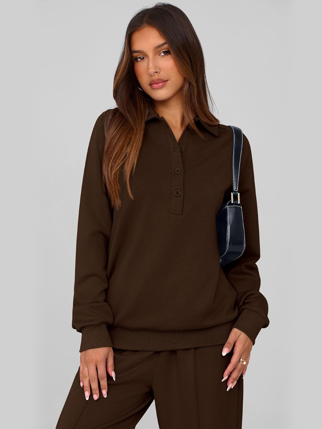 PRETTYGARDEN Women Fall 2 Piece Outfits Sweatsuits Quarter Button Long Sleeve Sweatshirt Wide Leg Pants Tracksuit Lounge Sets - Image 5