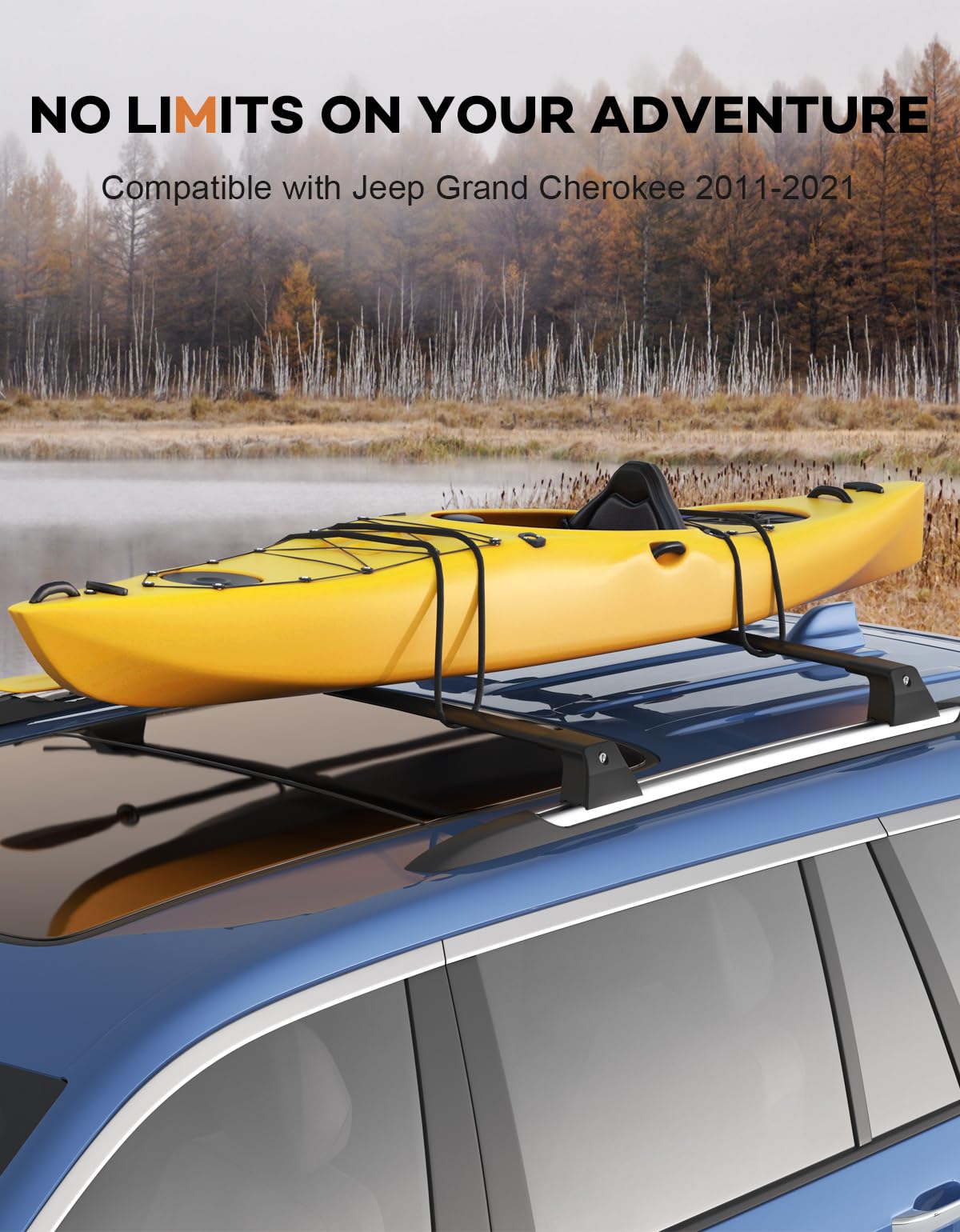 Heavy Duty 260lbs Lockable Roof Rack Cross Bars Compatible with Jeep Grand Cherokee 2011-2021 (with Grooved Side Rails), All-Metal Aluminum Crossbars Rooftop Cargo Bag Kayak Luggage