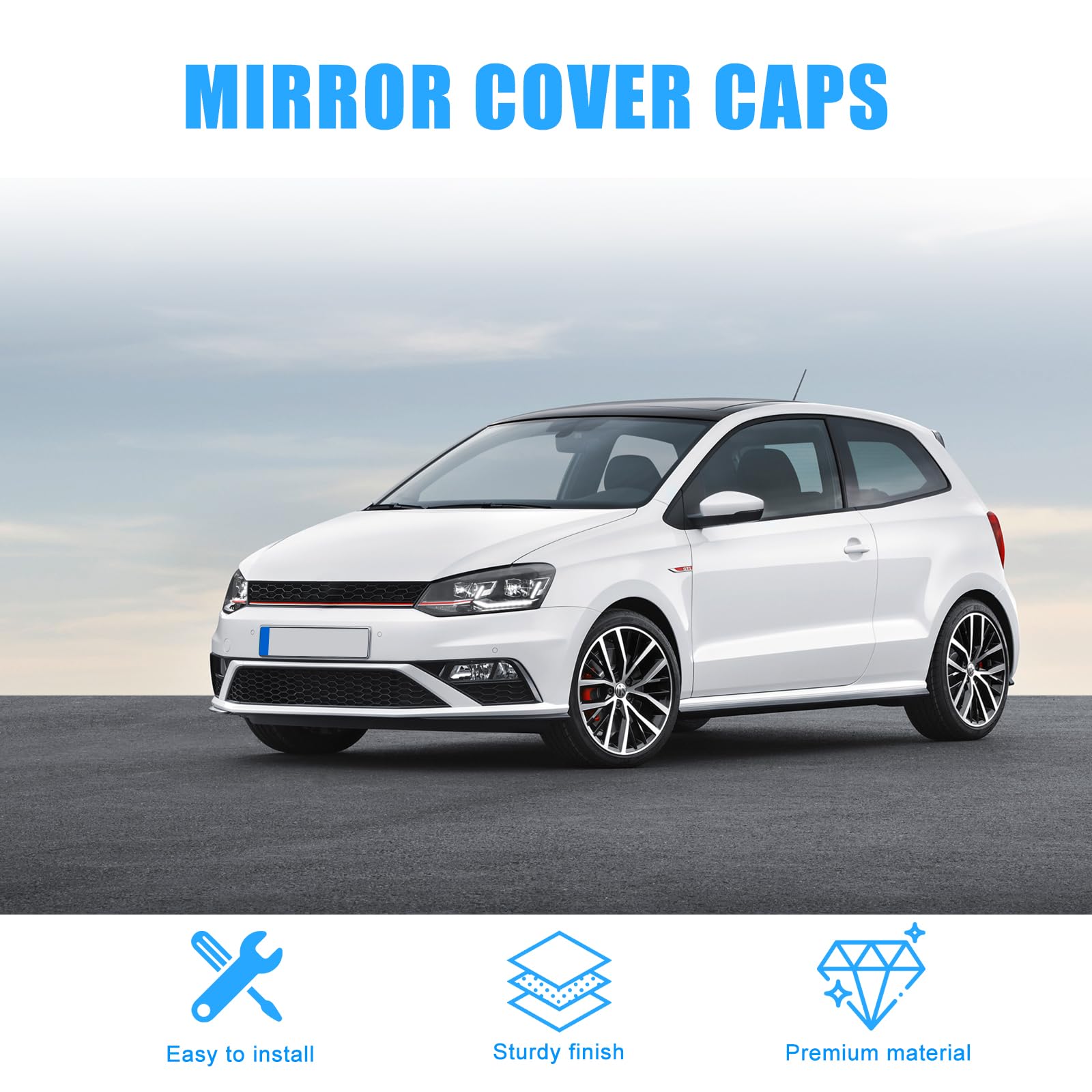 Coperture per specchietti retrovisori, 1 coppia di coperture per specchietti esterni anteriori e posteriori per 2009-2017 VW Polo MK5 (Bianco)