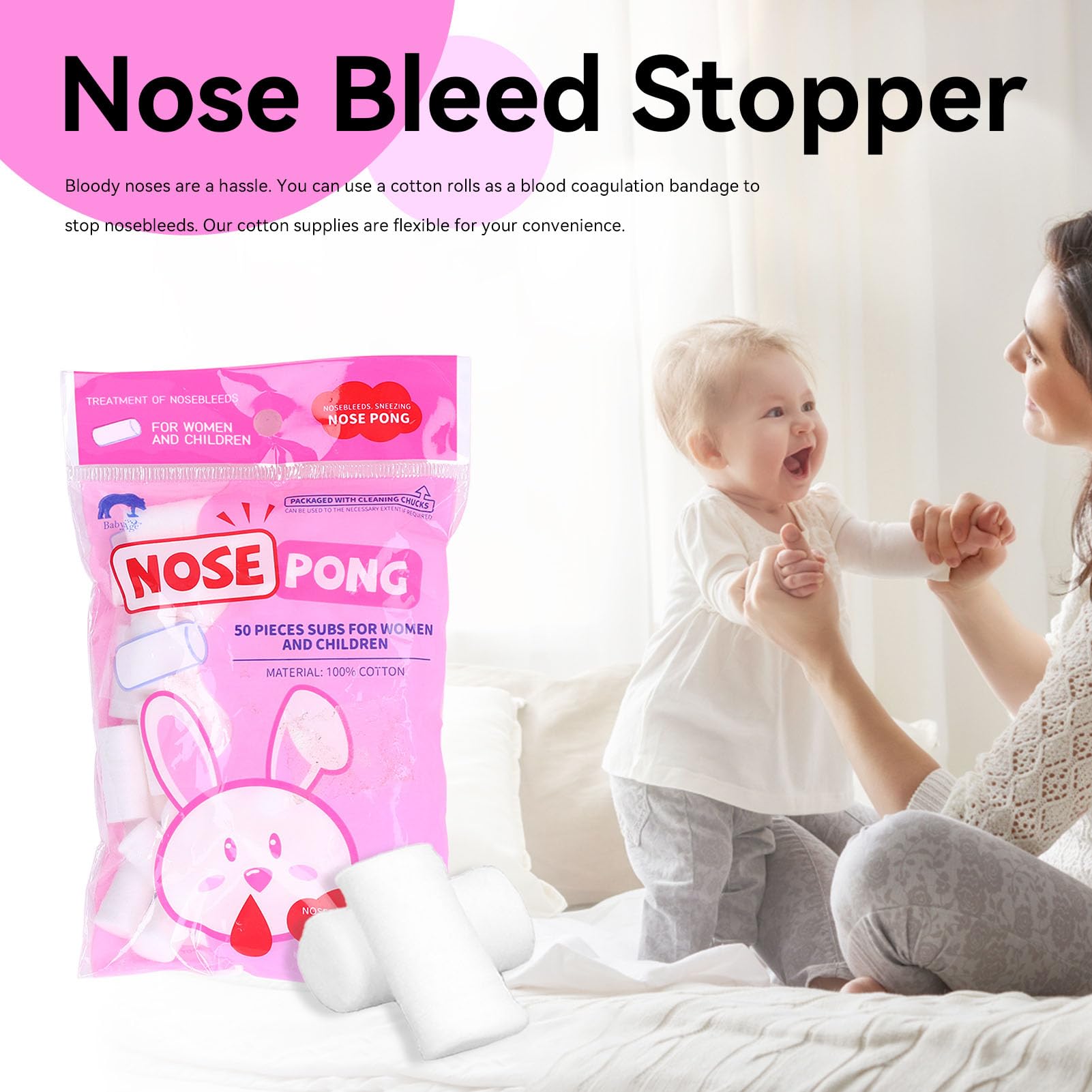 5 confezioni di tappi per sangue dal naso per bambini, rotoli di cotone dentale tampone di cotone emostatico per coagulazione del sangue per bocca e naso (M)