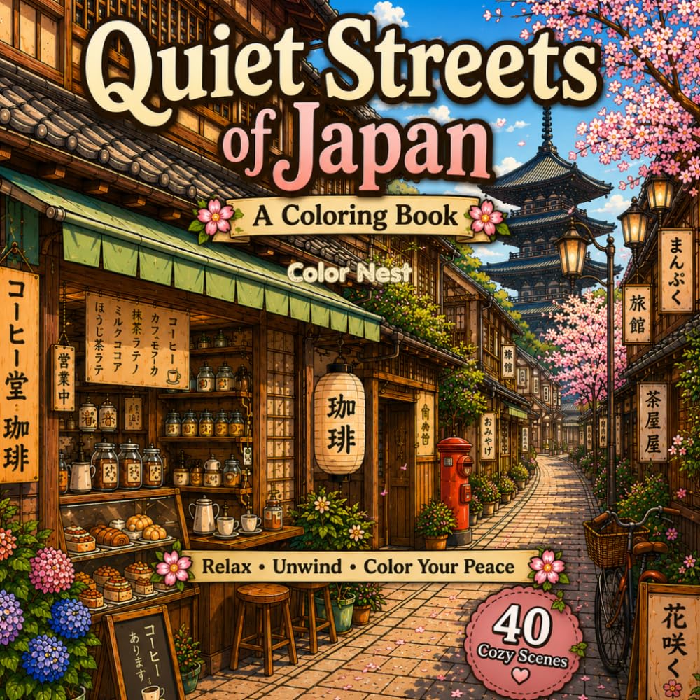 Quiet Streets of Japan: Cozy Coloring Book for Adults | Peaceful Japanese Streets, Traditional Homes & Relaxing Scenes