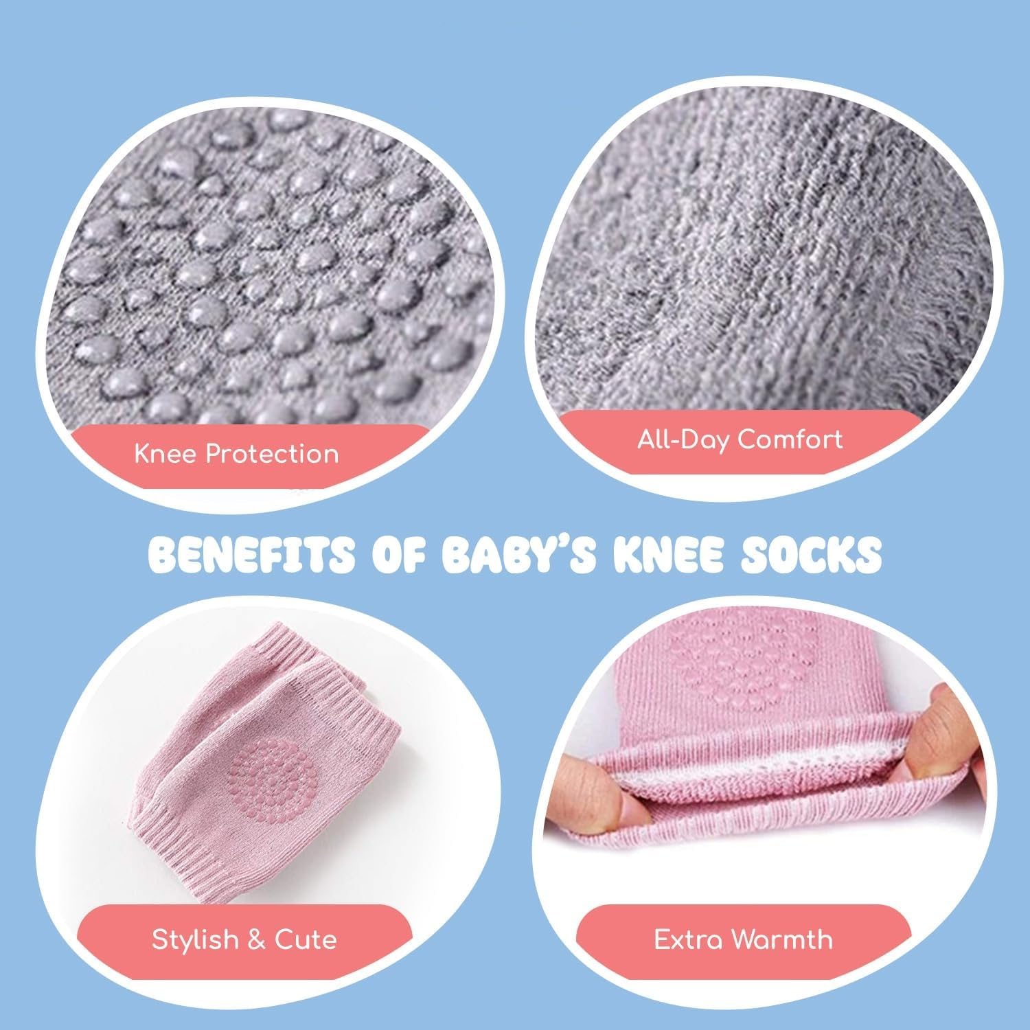 2 Pair Baby Knee & Elbow Pad Cushion, Infant Toddler Crawling Knee & Elbow Pads, Baby Leg Warmer Kneecap Protector for Kids, Multi-Color Safety Pads for Baby & Kids 1