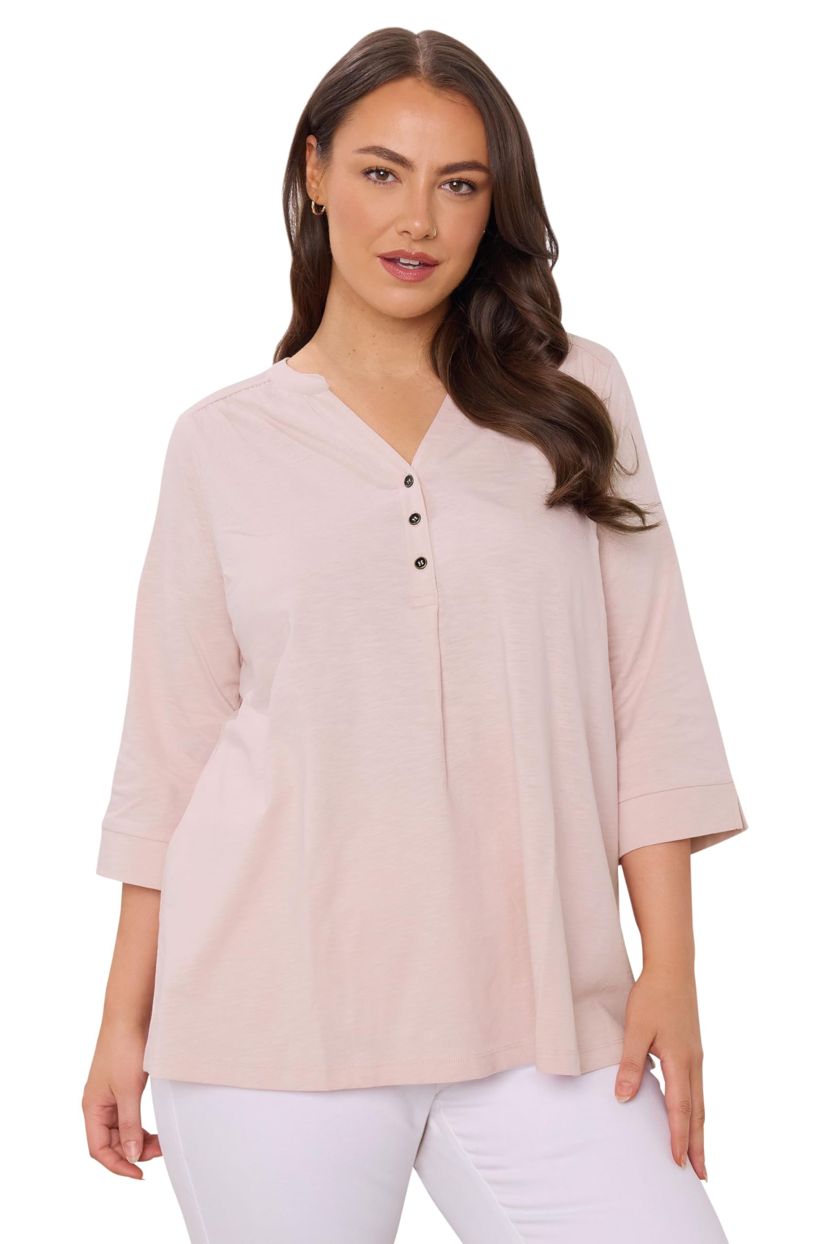 Evans Women's Pink Curve Pleat Front Henley Top - Plus Size Curve