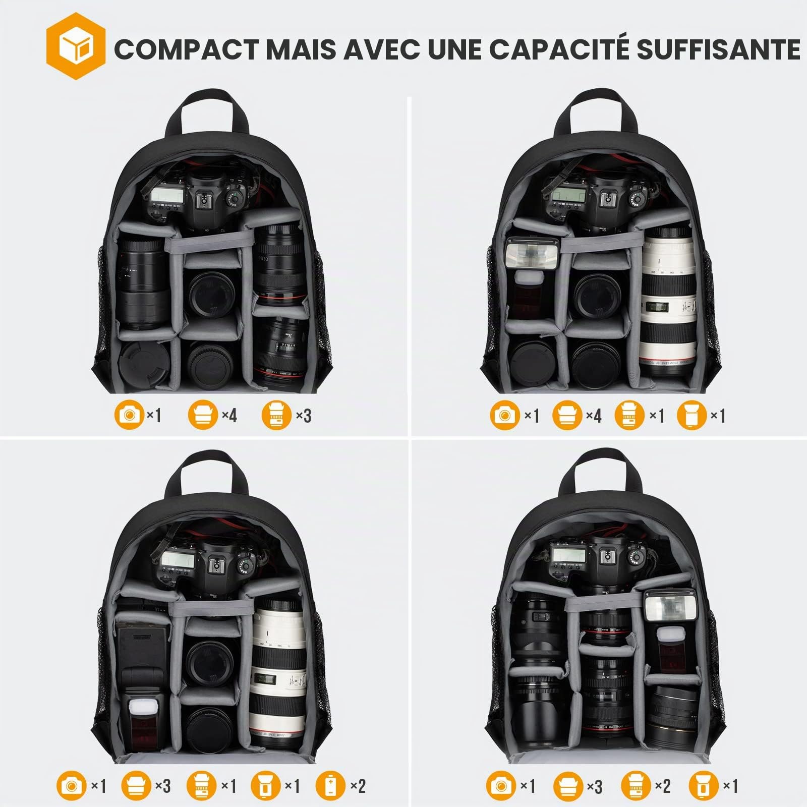 TARION Petit Sac à Dos Appareil Photo - Sac Photo DSLR Professionnel avec Housse Pluie Imperméable Compartiment Ordinateur Sac Photographie Compact Noir TB-S