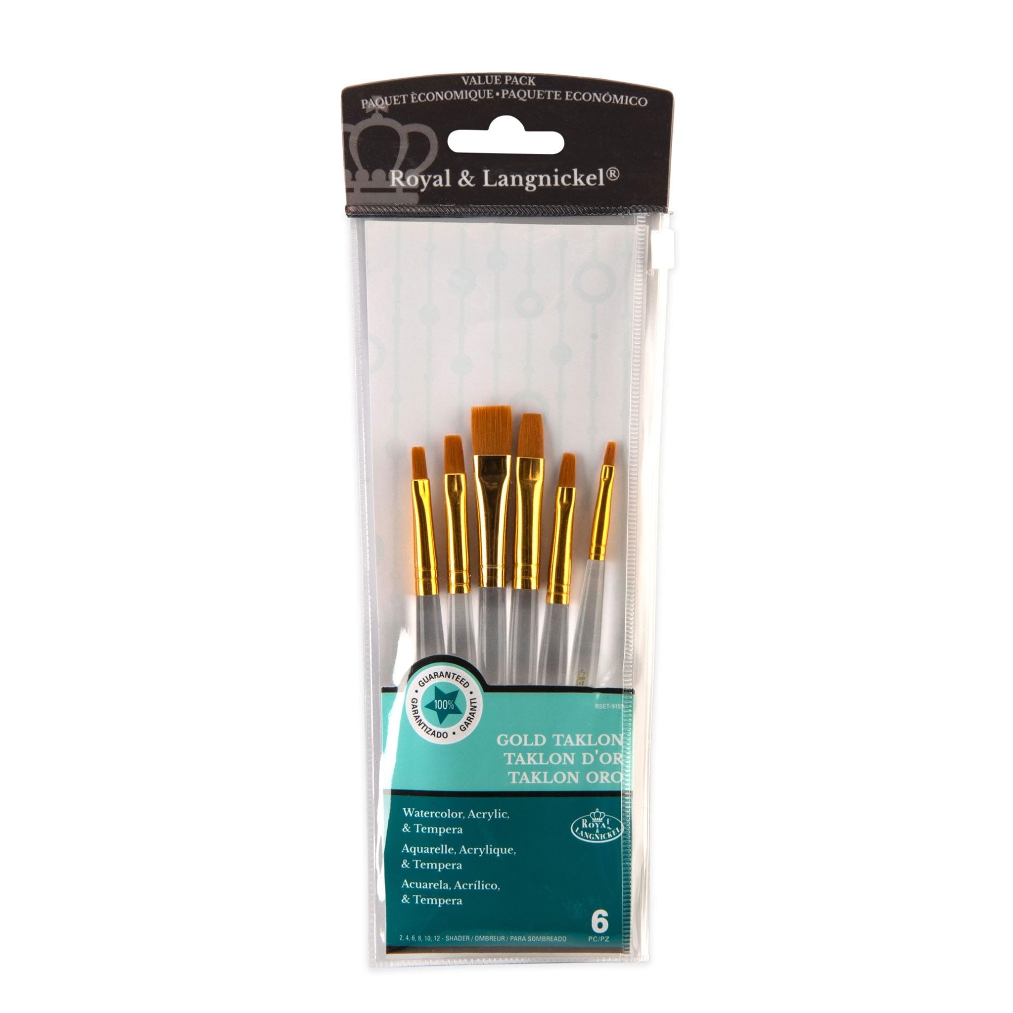 Royal & Langnickel Royal Zip N' Close Gold Taklon Clear Acrylic Handle Shader 6-Piece Brush Set
