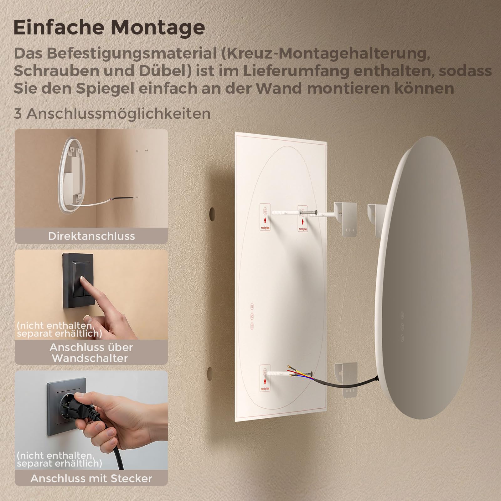 S'AFIELINA badspiegel asymmetrisch mit Beleuchtung 75x55, LED Badezimmerspiegel Dimmbar, Anti-Beschlag, 3 Lichtfarben, Organischer Wandspiegel für Bad Flur Gäste-WC, IP44, Memory, Horizontal/Vertikal