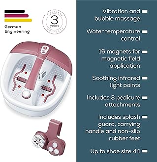 Beurer FB 35 foot spa bath with vibration & bubble massage, incl. 3 interchangeable pedicure attachments, water temperature control, infrared light points & option for aromatherapy, up to shoe size 44