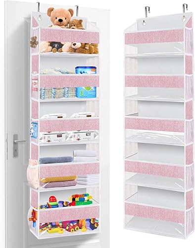 Miniatura 10 de homyfort Paquete de 2 organizadores para colgar sobre la puerta con 5 bolsillos grandes y ventana transparente, organizador de almacenamiento