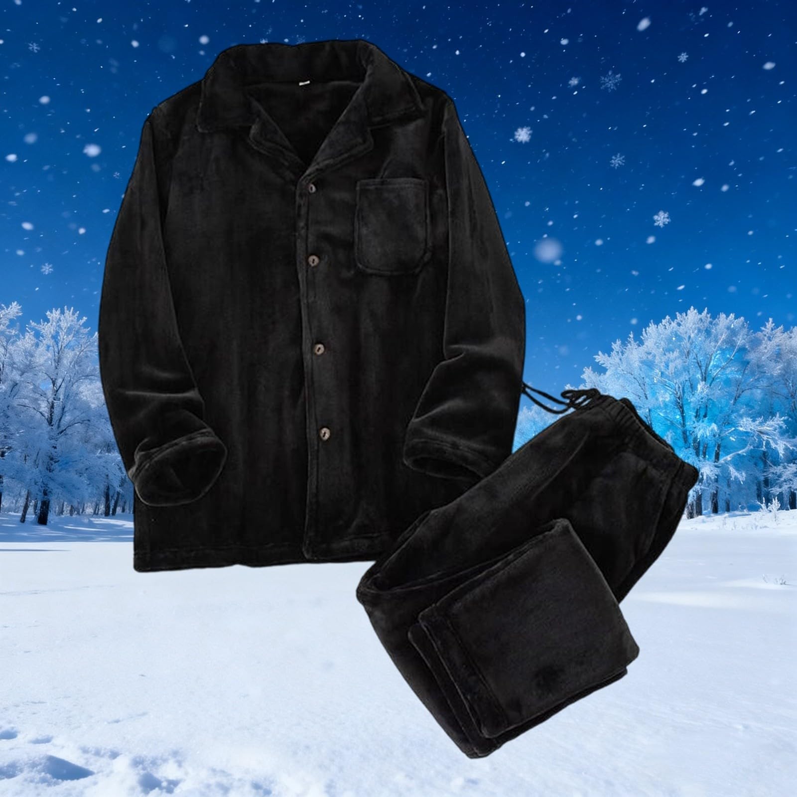 Generisch Pijama de franela para hombre, largo de invierno, conjunto de pijama largo de dos piezas, ropa de dormir de forro polar, conjunto de pijama cálido, conjunto de pijama de 2 piezas, parte