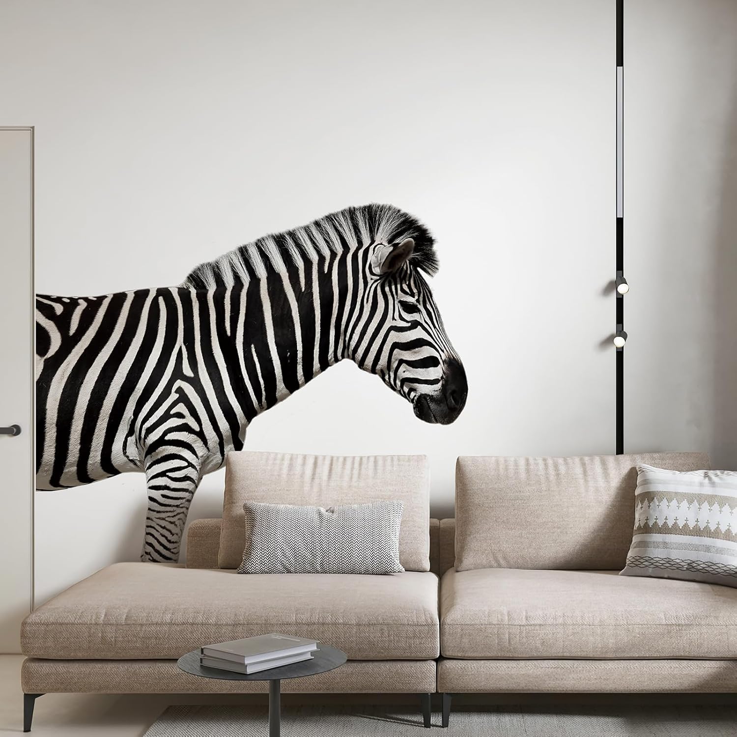Large 3D Zebra Wall Murals Peel and Stick 59x50in Removable Funny Animal Wall Decals Zebra Stickers for Nursery Living Room Bedroom Children's Room Playroom Black and White Home Decor