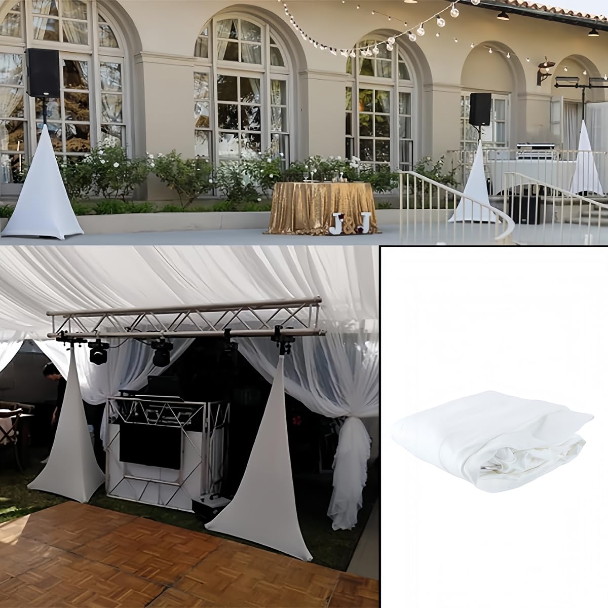 WANGCL Copertura per supporto altoparlante, copertura universale per treppiede di illuminazione estensibile a 360 gradi su tre lati per banchetti, matrimoni, feste (bianco)