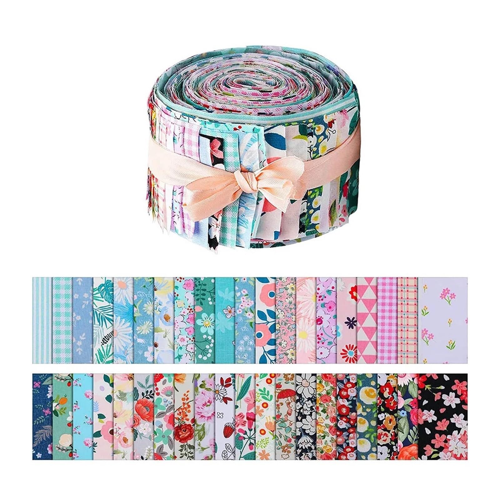 Patchwork Fabric 40Pcs Fabric Strips Quilting Rolls Patchwork Craft Cotton Quilting Strips Sewing Craft Fabric
