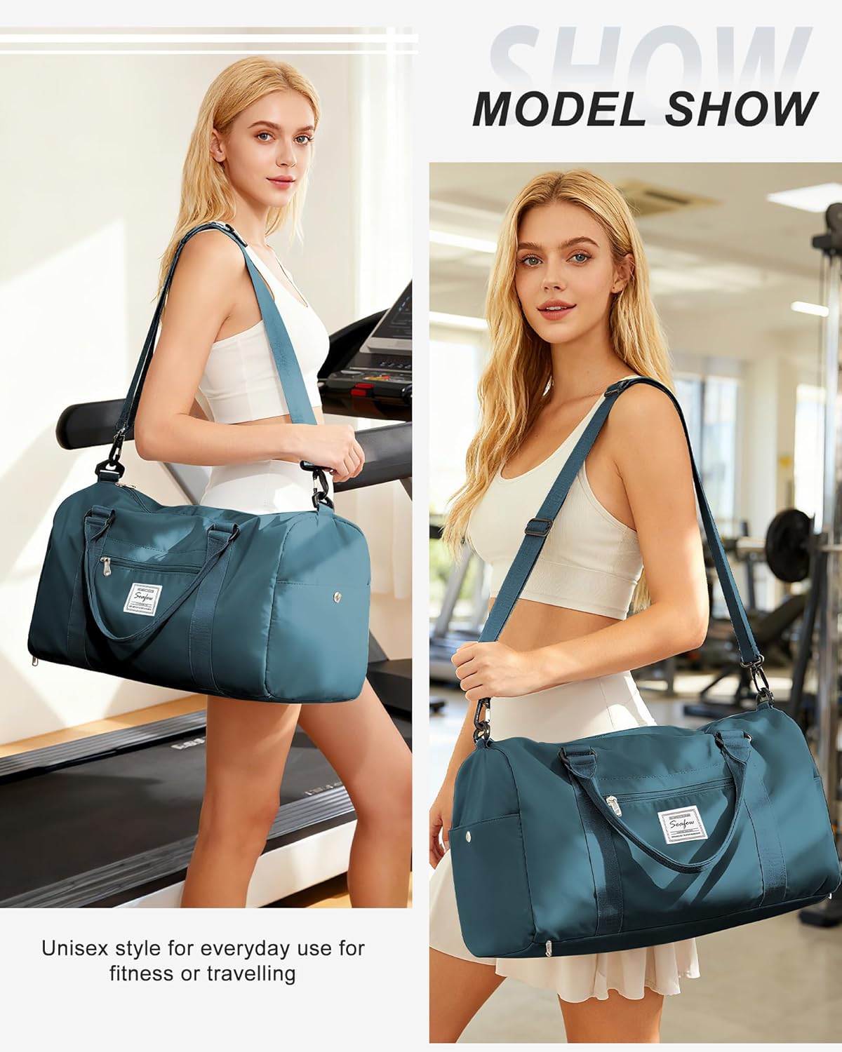 Gym Bag Womens Mens with Shoes Compartment and Wet Pocket Travel Duffel Bag for Women for Plane Sport Gym Tote Bags with Toiletry Bag Waterproof Weekend Overnight Carry on Bag Hospital Holdalls