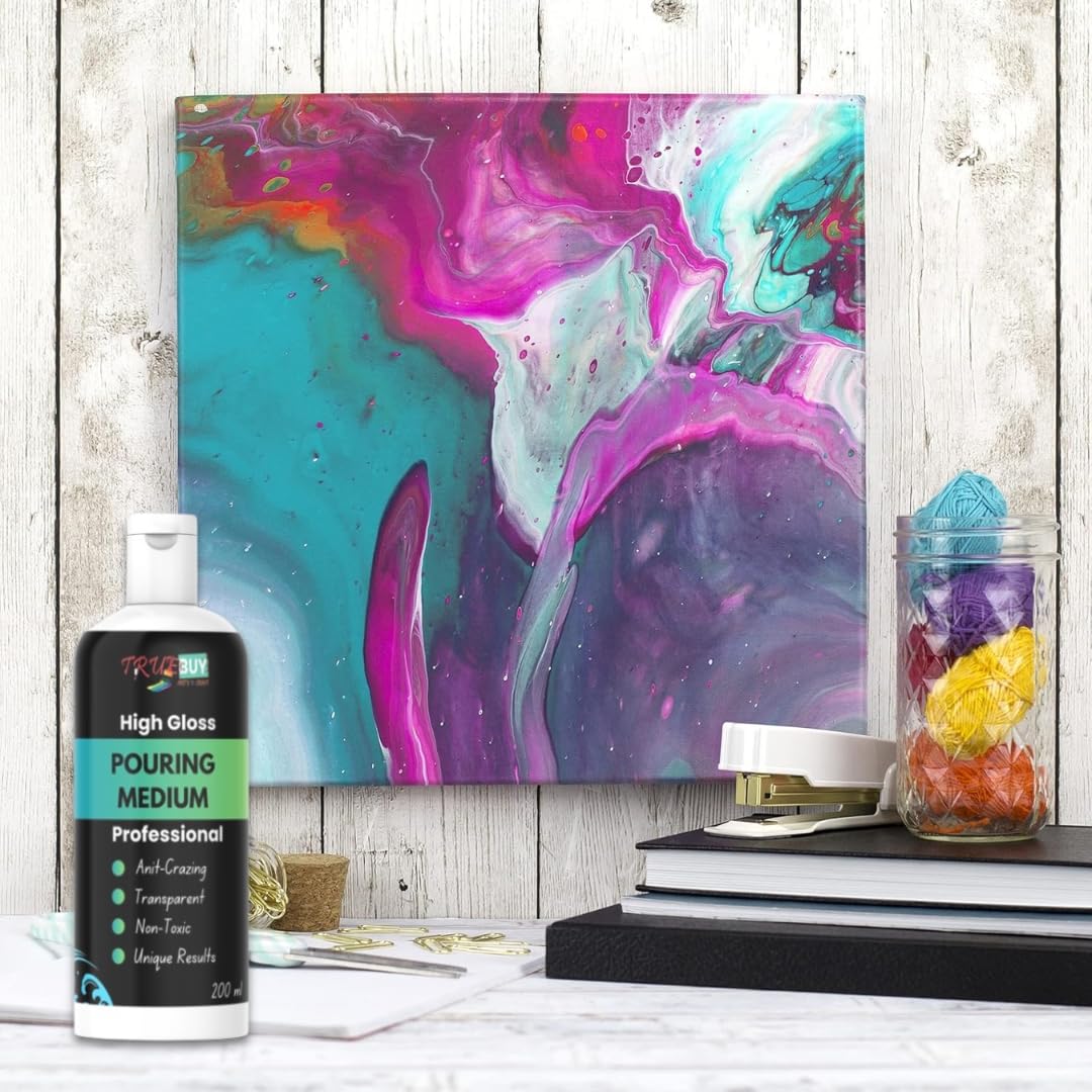 TrueBuy Acrylic Pouring Medium 200 ml | Fluid Art Medium for Smooth Flow & Cells | Ideal for Acrylic Paint Pouring & DIY Crafts 3